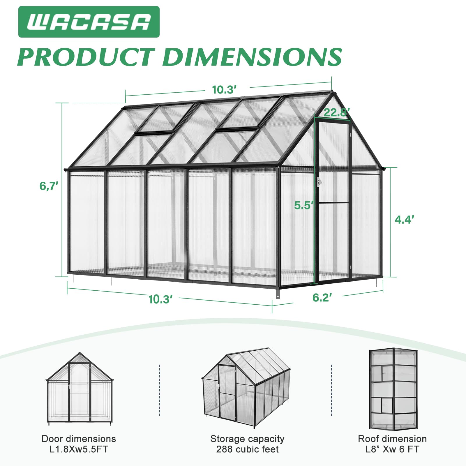 6x10 FT Polycarbonate Greenhouse Kit - Heavy Duty Aluminum Walk-in Greenhouse with Quick Setup, Rain Gutter & Ventilation Window - Perfect for Outdoor Garden, Backyard & Plant Protection