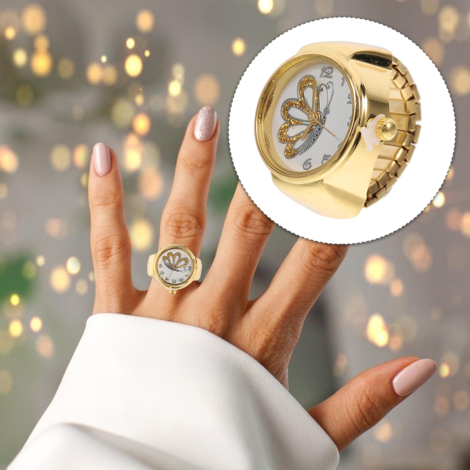 Elegant Gold Butterfly Finger Ring Watch - Vintage Round Quartz Timepiece for Women & Men - Perfect for Weddings, Valentines Day & Special Occasions