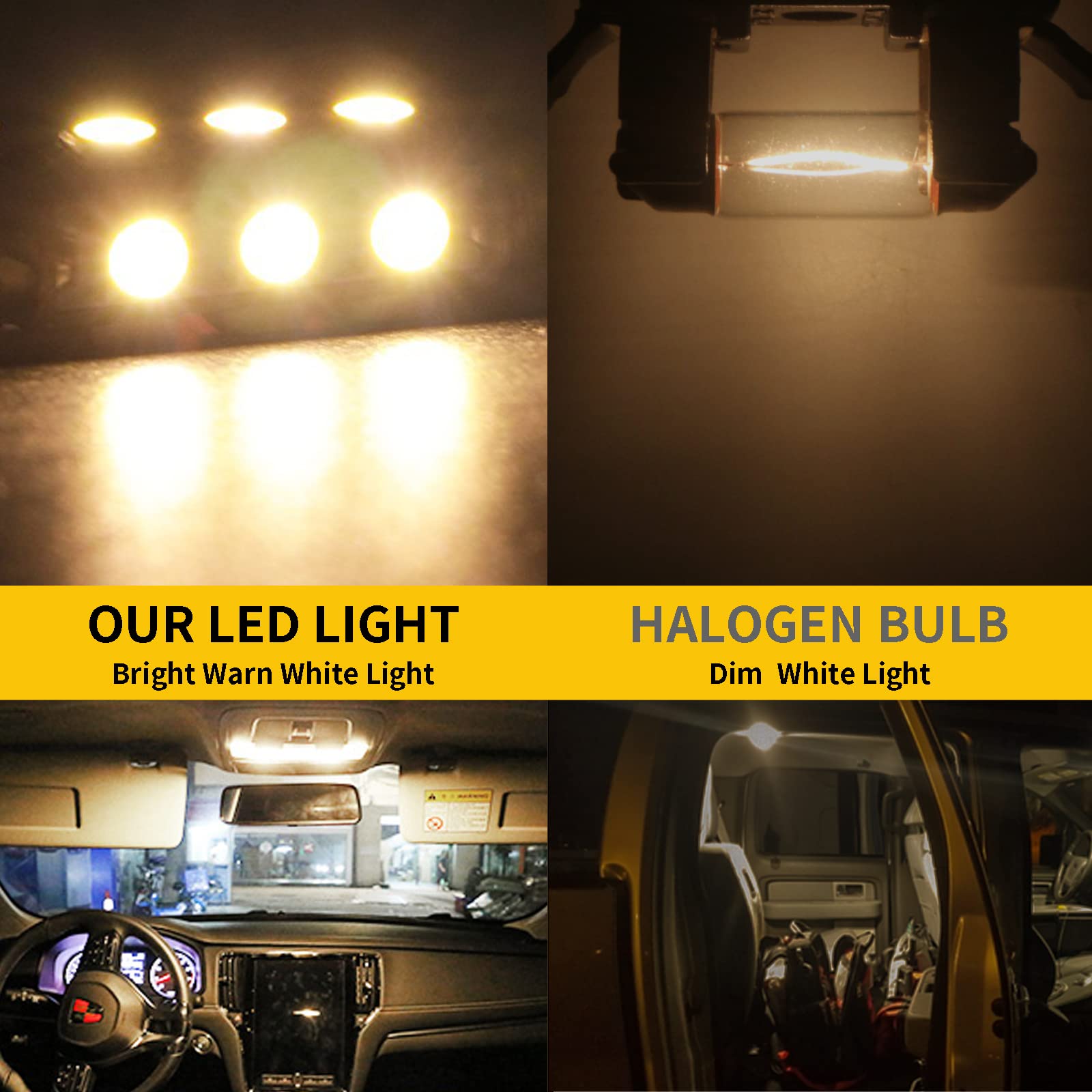 Everbright 6-Pack 44MM 578 LED Bulbs - 569 211-2 212-2 Festoon LED Dome Light, Warm White 12V Interior Lights for Car Trunk, License Plate & Map Lights | Perfect for Vehicle Interior Lighting Upgrade