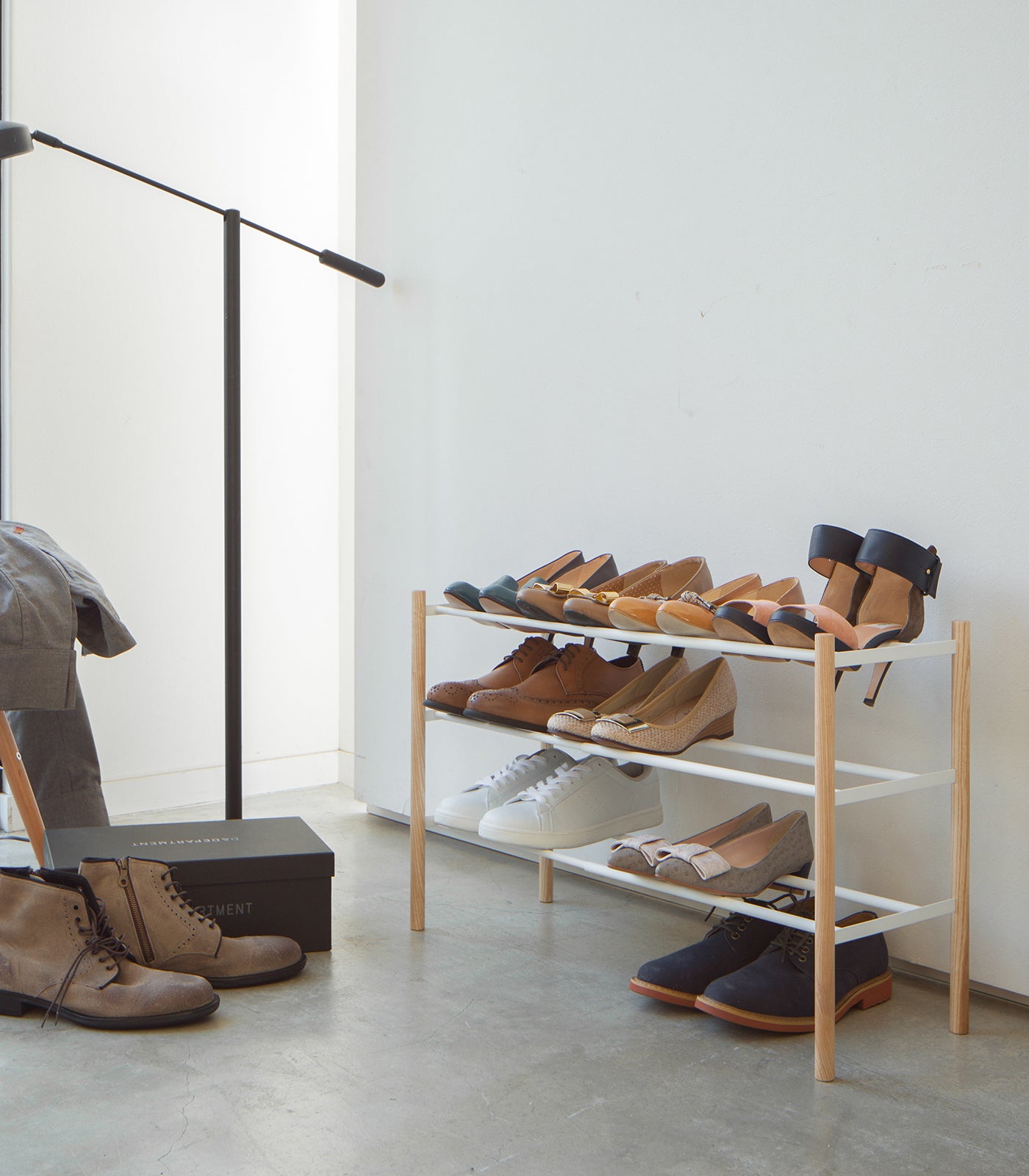 Expandable Shoe Rack - 18 Inch Height Steel Shoe Organizer for Closet, Entryway, or Bedroom Storage - Space Saving Shoe Shelf for Sneakers, Boots & Heels