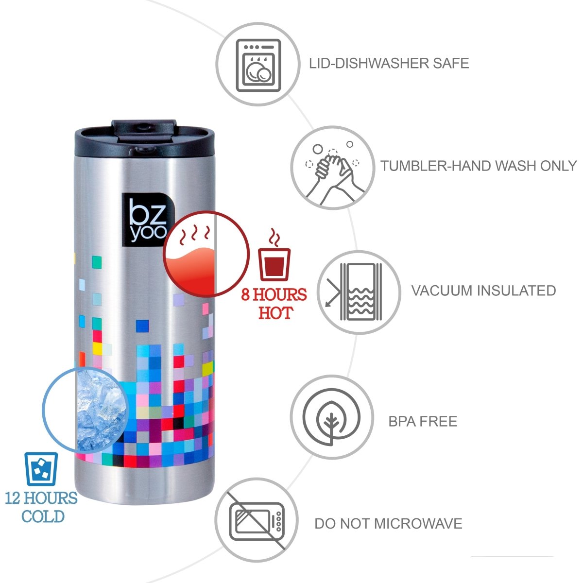 12oz Stainless Steel Vacuum Insulated Tumbler with Double Wall - Glitch Silver | Keeps Drinks Hot/Cold for Hours | Perfect for Coffee, Tea, and Outdoor Activities