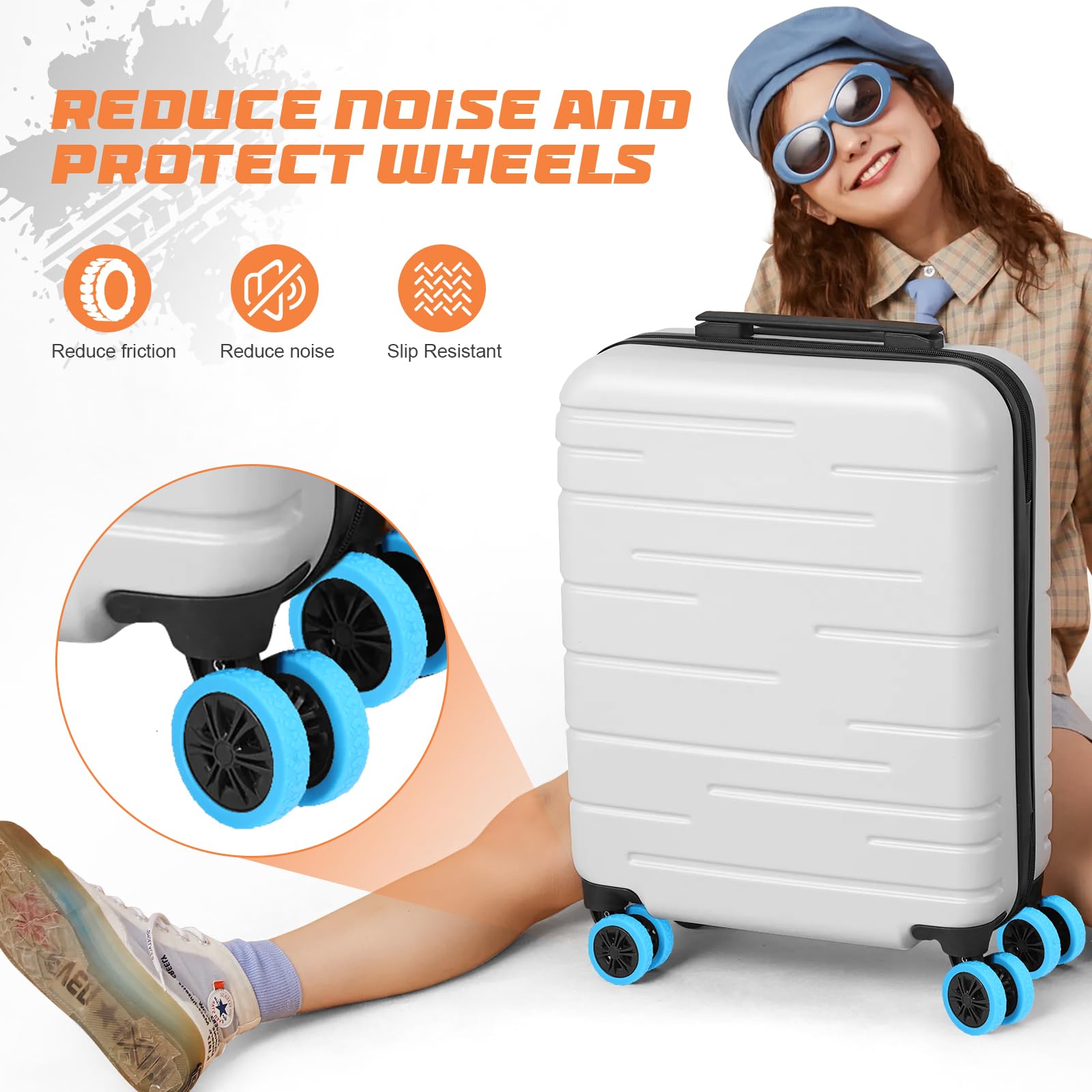 8-Pack Silicone Luggage Wheel Covers - Durable 2-2.6 Inch Protectors for Spinner Wheels | Noise Reduction & Wear-Resistant | Fits Suitcases, Travel Bags & Office Chair Casters (Yellow) - Perfect for Air Travel, Business Trips & Home Office Use