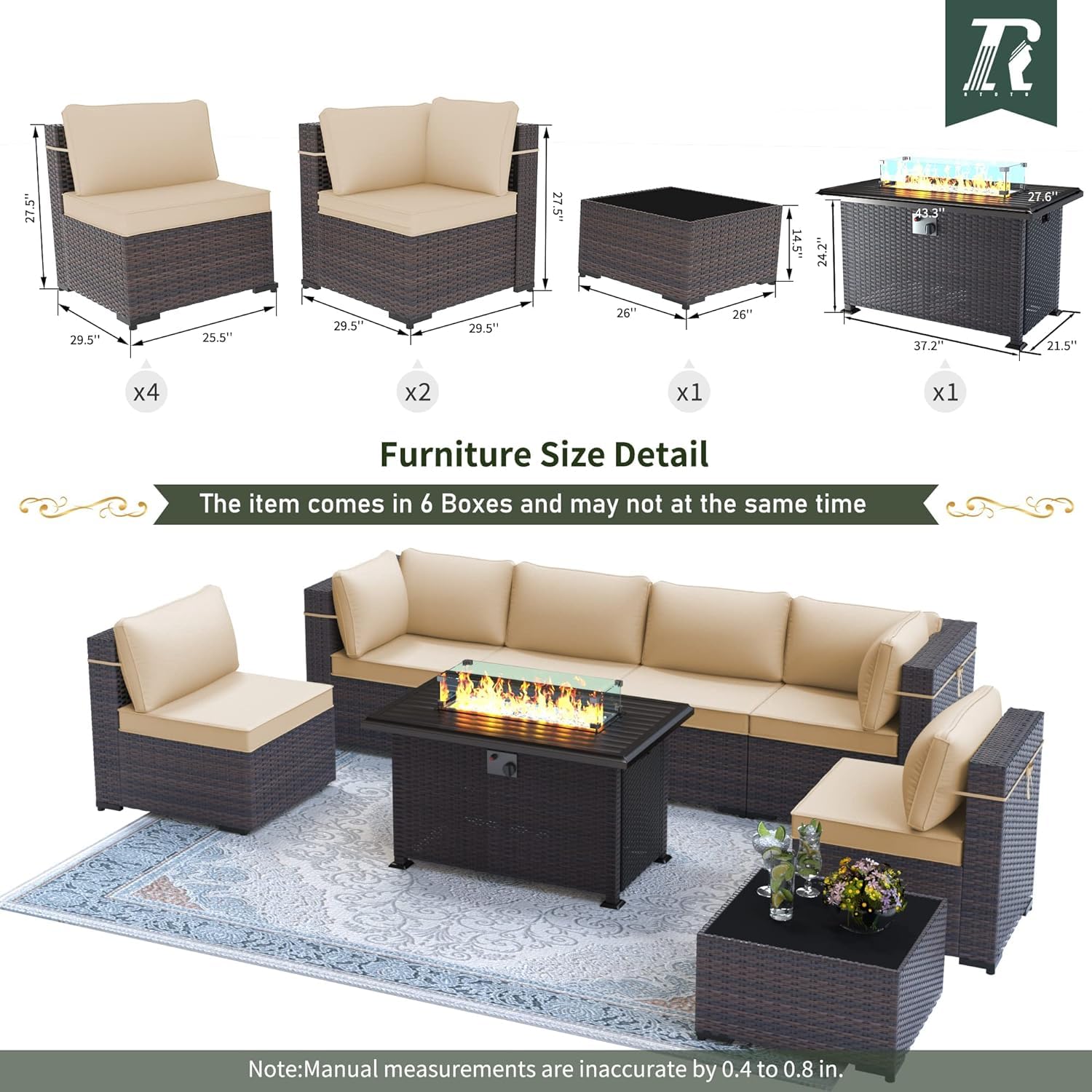 8-Piece Outdoor Patio Furniture Set with 43