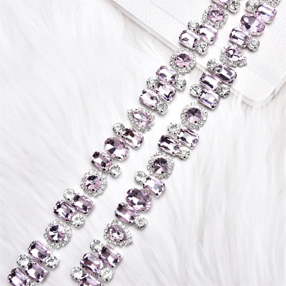 XINMILI 1 Yard Pink Rhinestone Claw Chain - 2.2CM Wide Crystal Trim for DIY Necklace, Clothing, Luggage & Accessories | Wedding, Party, Fashion Decoration