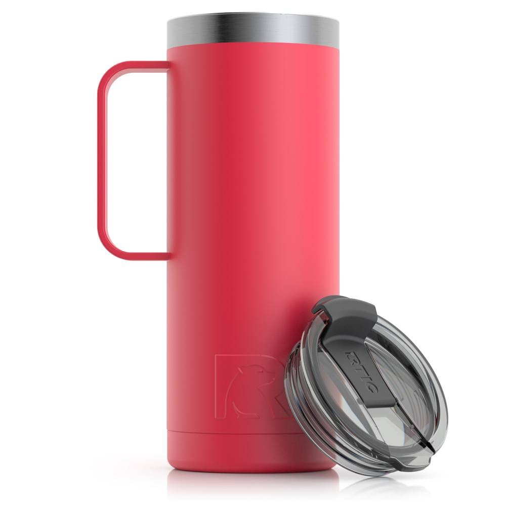 RTIC 20 oz Stainless Steel Vacuum Insulated Coffee Travel Mug - Leak Proof & Spill Resistant Thermal Tumbler with Lid & Handle - Keeps Hot & Cold Beverages for Hours - Perfect for Car, Office, Camping, Hiking & Outdoor Activities
