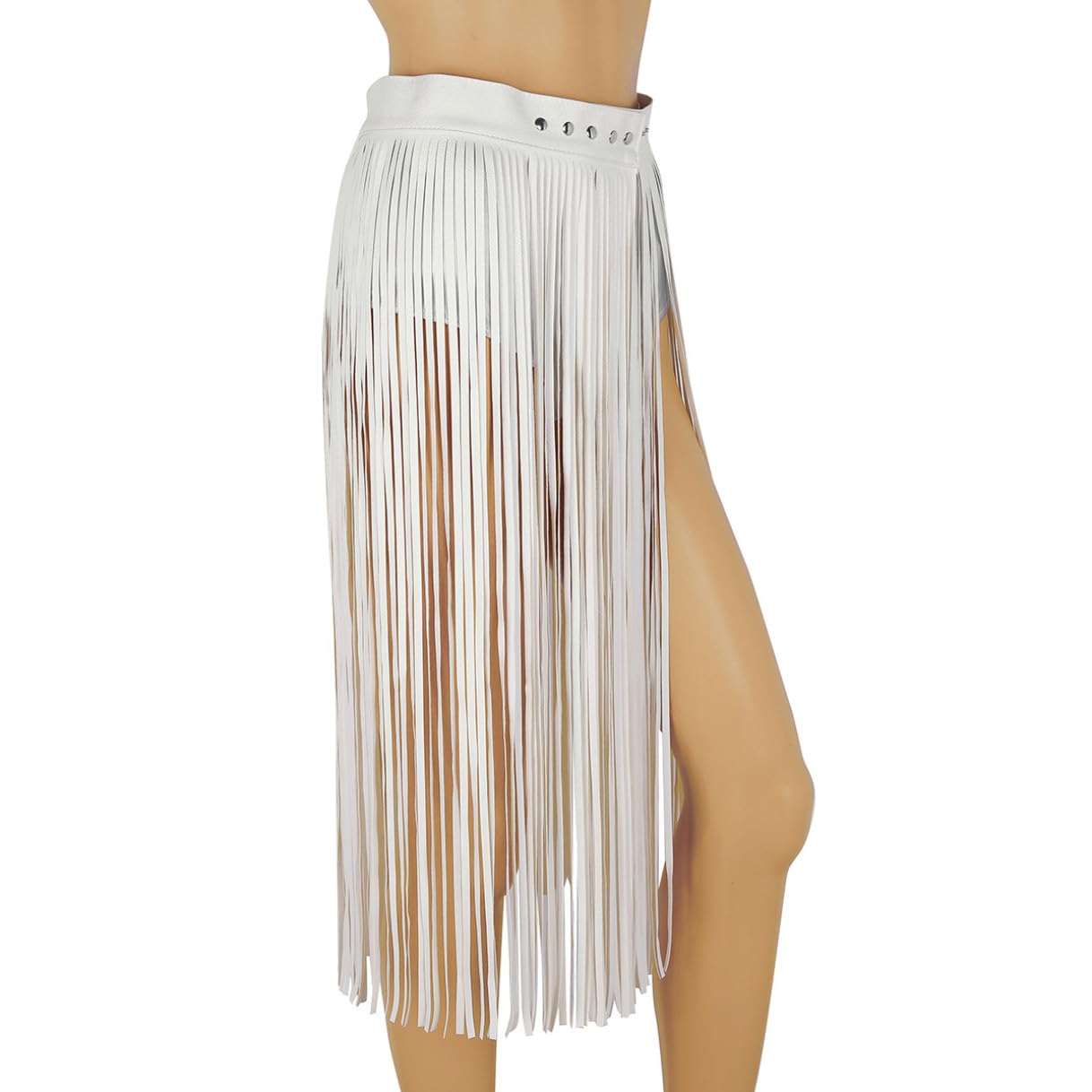 Women's Faux Leather High Waisted Maxi Skirt with Tassel Fringe - Boho Hippie Style Long Skirt with Belt for Nightclub, Party & Festival Outfits