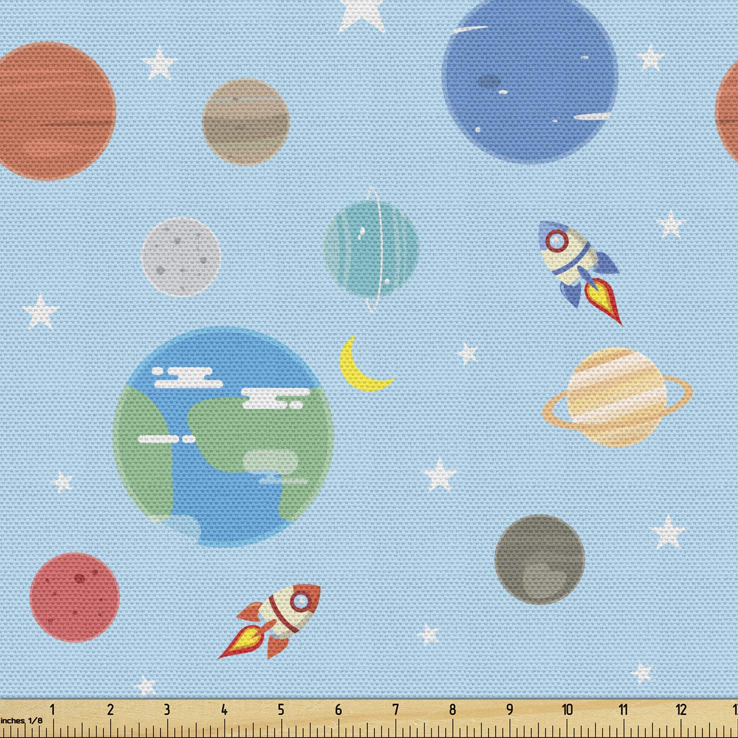 Ambesonne Space Fabric by The Yard - Colorful Planets, Cosmic & Galactic Theme Decorative Fabric for Upholstery, Curtains & DIY Home Decor - 10 Yards Pale Blue Multicolor - Perfect for Bedroom, Living Room & Space-Themed Nursery Decor