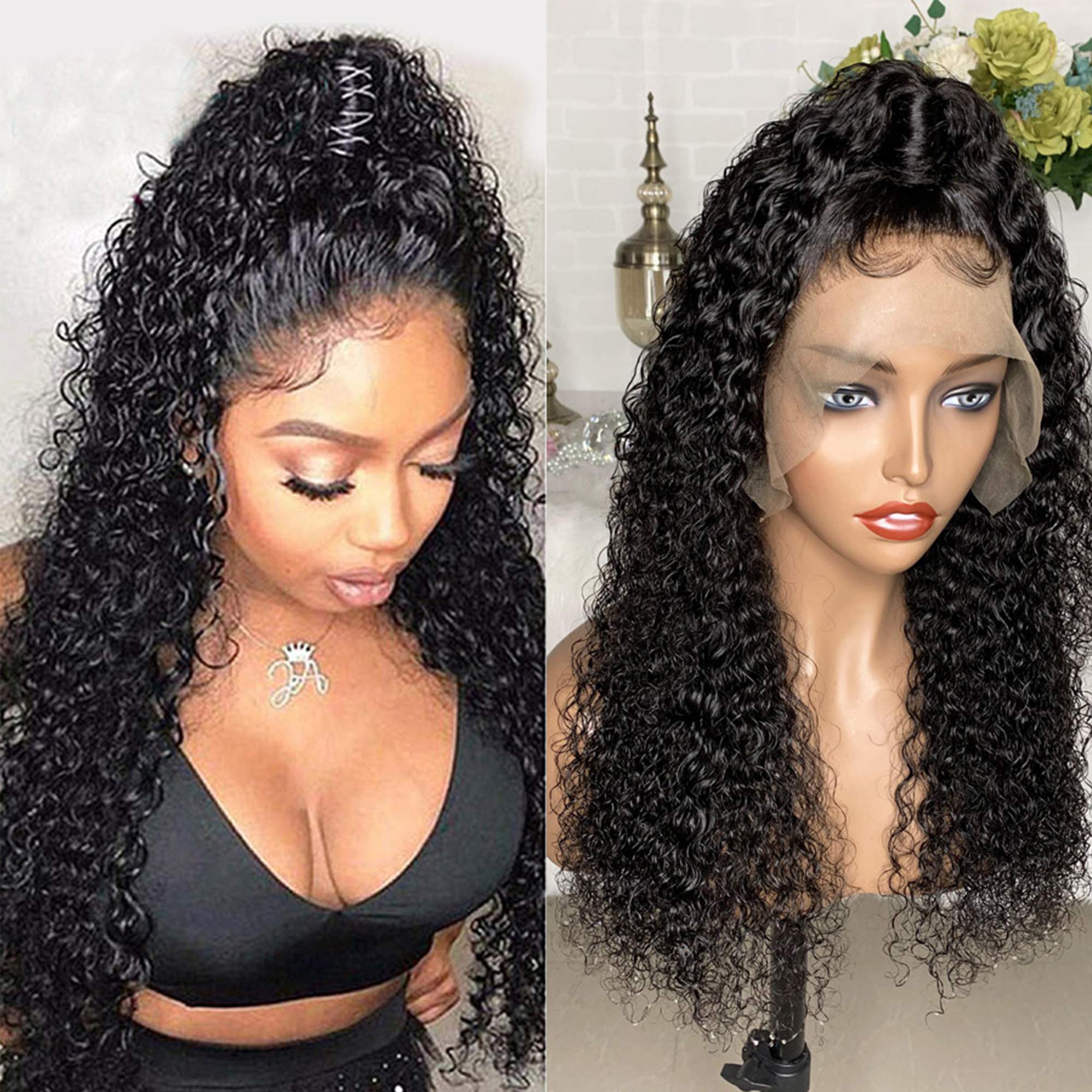 Venice Hair Virgin Human Hair Wigs for Black Women - 18inch Short Curly Full Lace Wig with 13x6 Lace Front, Pre-Plucked Baby Hair & 150% Density - Perfect for Daily Wear, Cosplay & Protective Styling