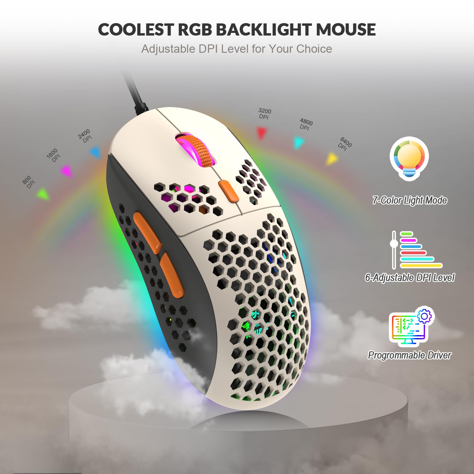 60% RGB Gaming Keyboard, Wired Mechanical Keyboard with 68 Keys TKL Compact Mini Layout, Honeycomb RGB Gaming Mouse (Up to 6400DPI), PC MAC PS5 Xbox Compatible - Perfect for Esports, Streaming & Office Work (Grey)