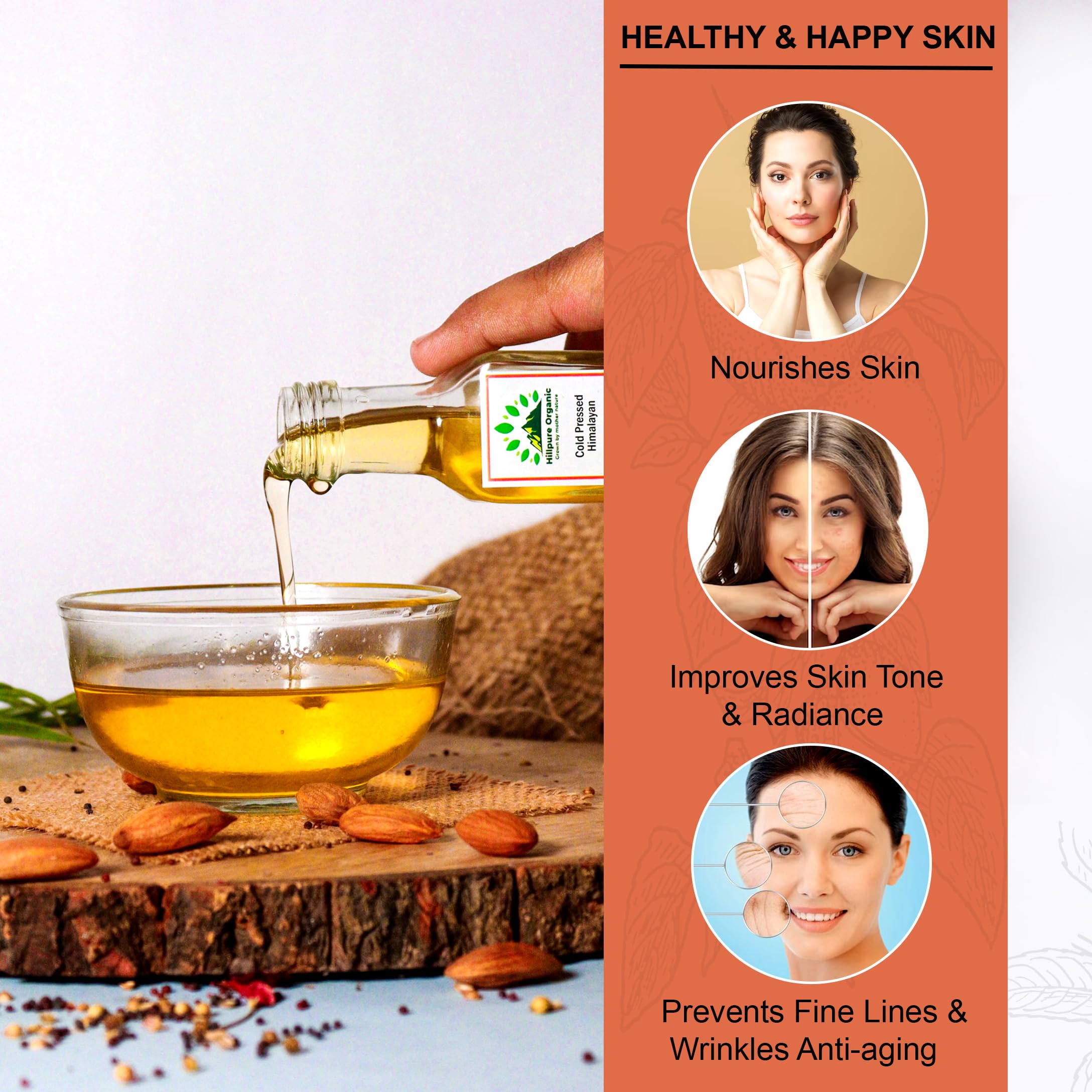 Organic Cold Pressed Himalayan Apricot Kernel Oil - 100% Pure, Natural & Undiluted for Body, Skin & Hair Care - Nourishing & Shining Treatment for Nails - Premium Pahadi Local Oil from Uttarakhand (65ml Glass Bottle) - Perfect for Massage, Aromatherapy & DIY Beauty Recipes
