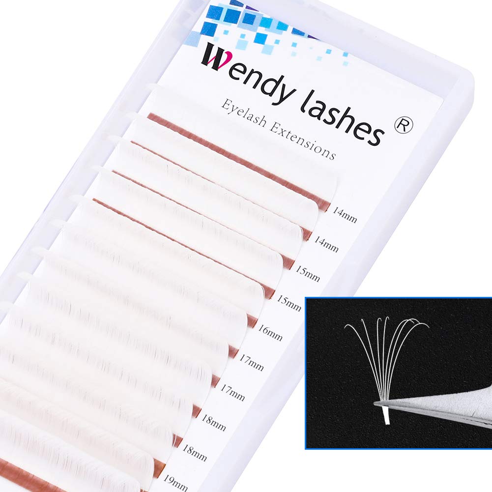 Wendy Lashes Easy Fan Lash Extensions - White D Curl Volume Eyelash Extensions (0.07mm, 14-20mm) for Natural & Dramatic Look | Perfect for Weddings, Parties & Daily Wear