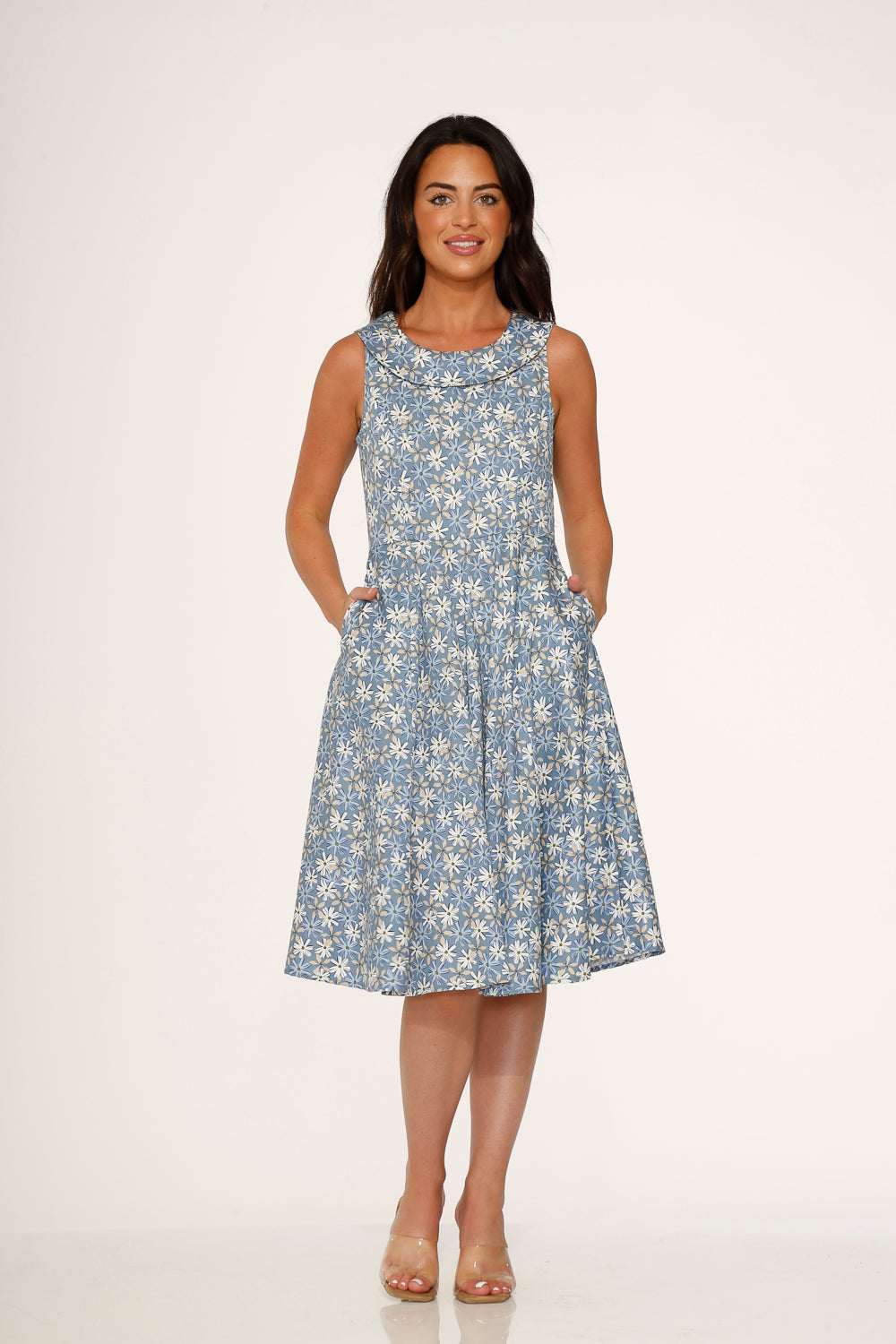 Blue Daisy Floral Swing Dress - Women's Summer Boho Maxi Dress for Beach, Vacation & Outdoor Parties