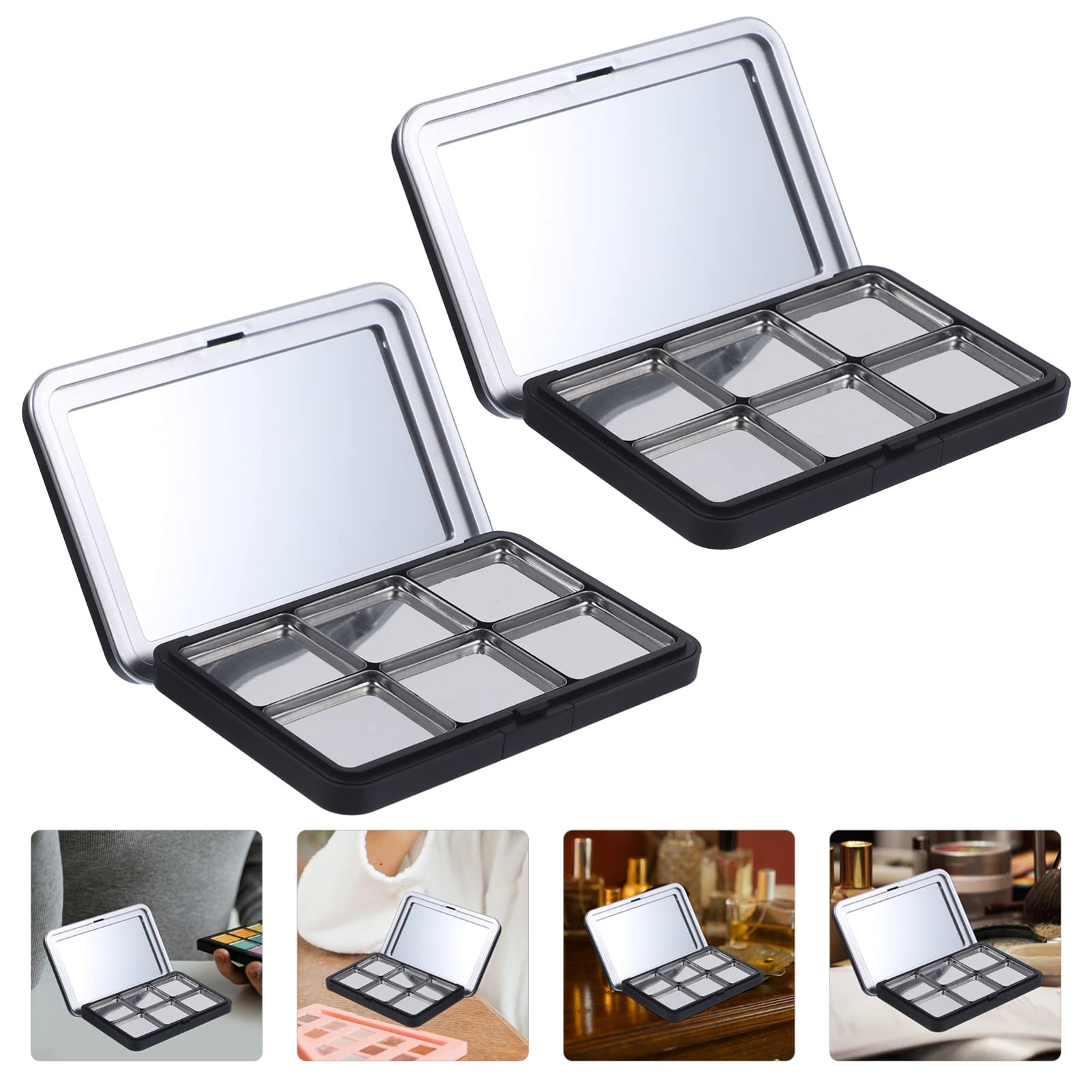 Magnetic Refillable Makeup Palette with Mirror - Empty Eyeshadow & Lipstick Palette for Custom Blush, Powder & Eyeshadow - 2PCS - Perfect for Travel & Professional Makeup Artists
