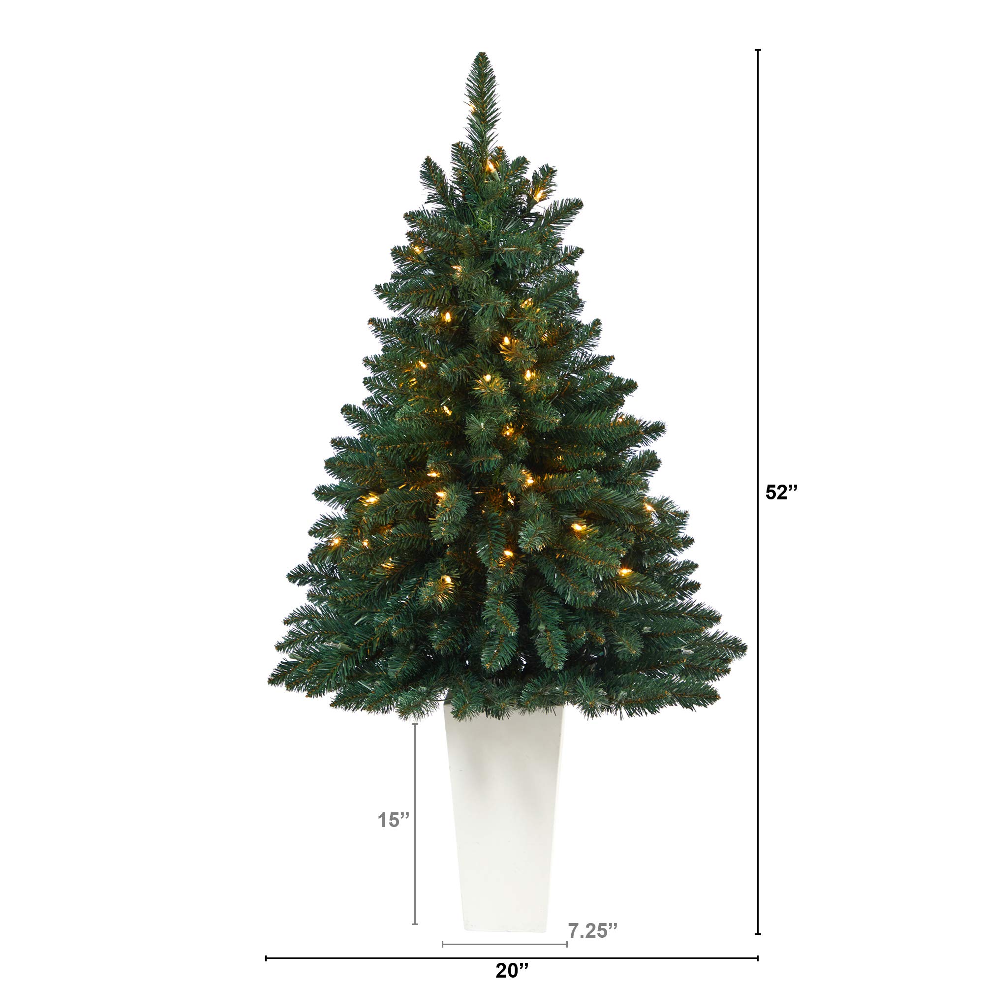 Nearly Natural 52-Inch Northern Rocky Spruce Artificial Christmas Tree with 100 Clear Lights & 322 Bendable Branches in Tower Planter - Perfect for Holiday Home Decor, Office, and Festive Party Decoration