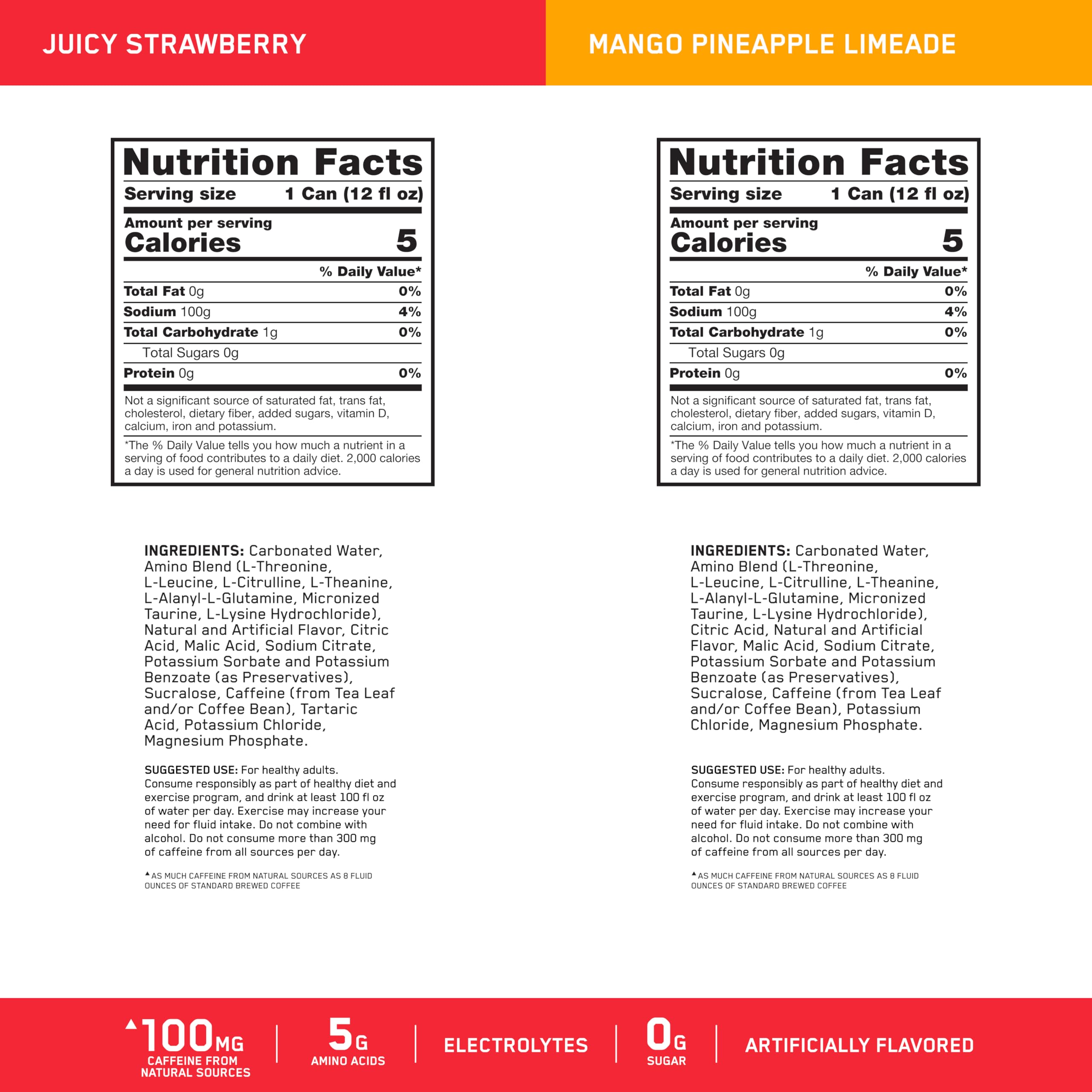 Optimum Nutrition Amino Energy Sparkling Hydration Drink with Electrolytes & Caffeine - Sugar Free BCAA Amino Acid Supplement - 12 Fl Oz Variety Pack of 12 Cans - Perfect for Workout Recovery, Energy Boost & Post-Exercise Hydration
