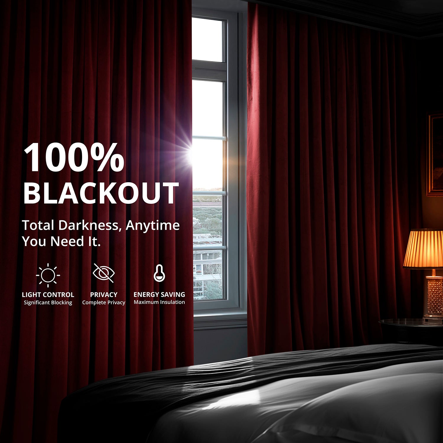 Burgundy Signature Velvet Blackout Curtains for Bedroom - Thermal Insulated Noise Reducing Drapes for Home Theater & Nursery (52x84 inches)