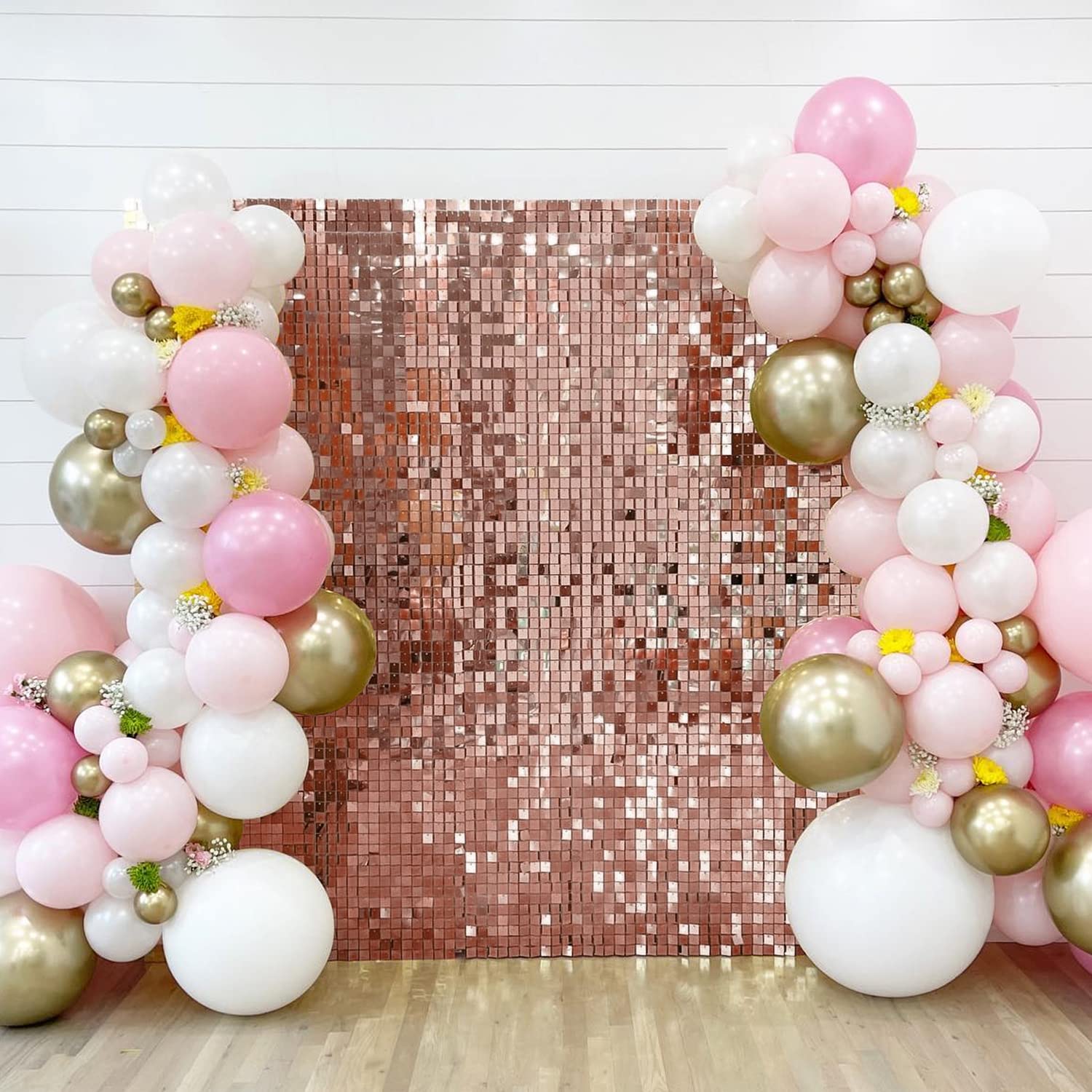 ZUOVAOV 24-Piece Shimmer Wall Backdrop Panels - DIY Square Party Decor for Birthday, Wedding, Bachelor, Halloween & Christmas Events (Rose Gold) - Perfect for Photo Booths, Stage Backgrounds & Home Decor