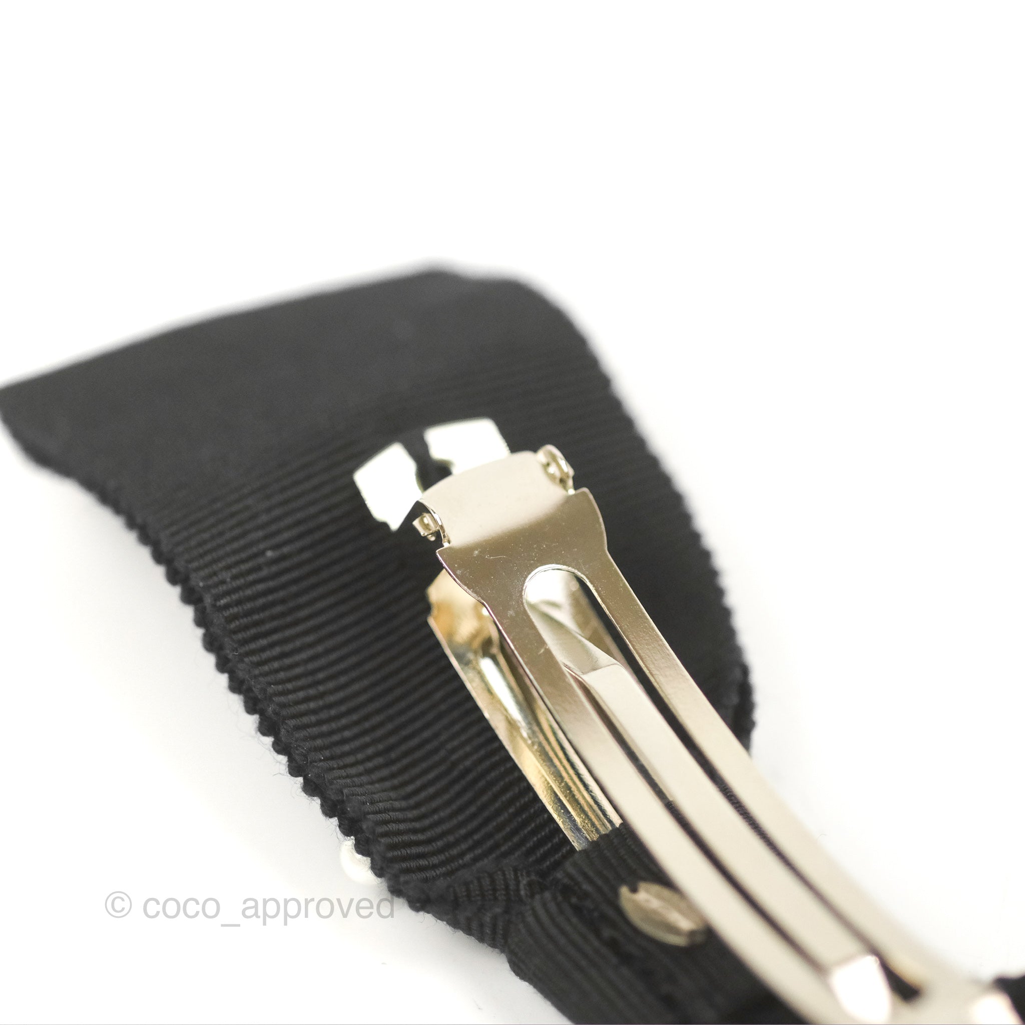 Chanel CC Pearl Ribbon Black Hair Clip Barrette - Elegant Hair Accessory for Women, Perfect for Weddings, Parties & Everyday Style