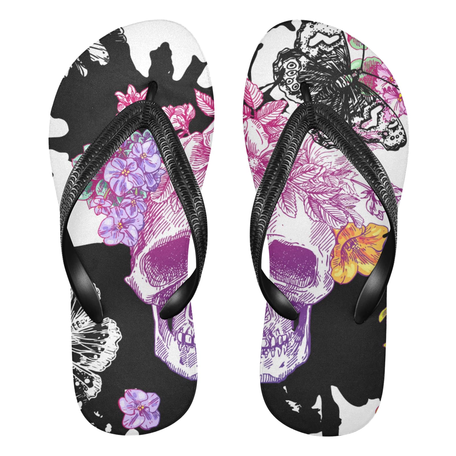 Boho Style Women's Skull Flip Flops - Comfortable Non-Slip Rubber Sandals for Beach, Shower, Travel & Hotel Use - Fashionable Summer Slippers for Women & Men