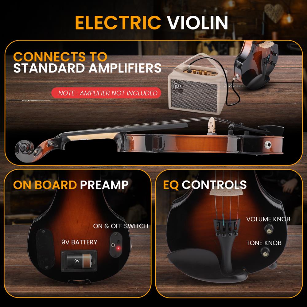 Electric Plywood Violin - Lightweight & Durable Beginner Violin Kit with Bow & Case - Perfect for Students, Practice, Performances & Travel