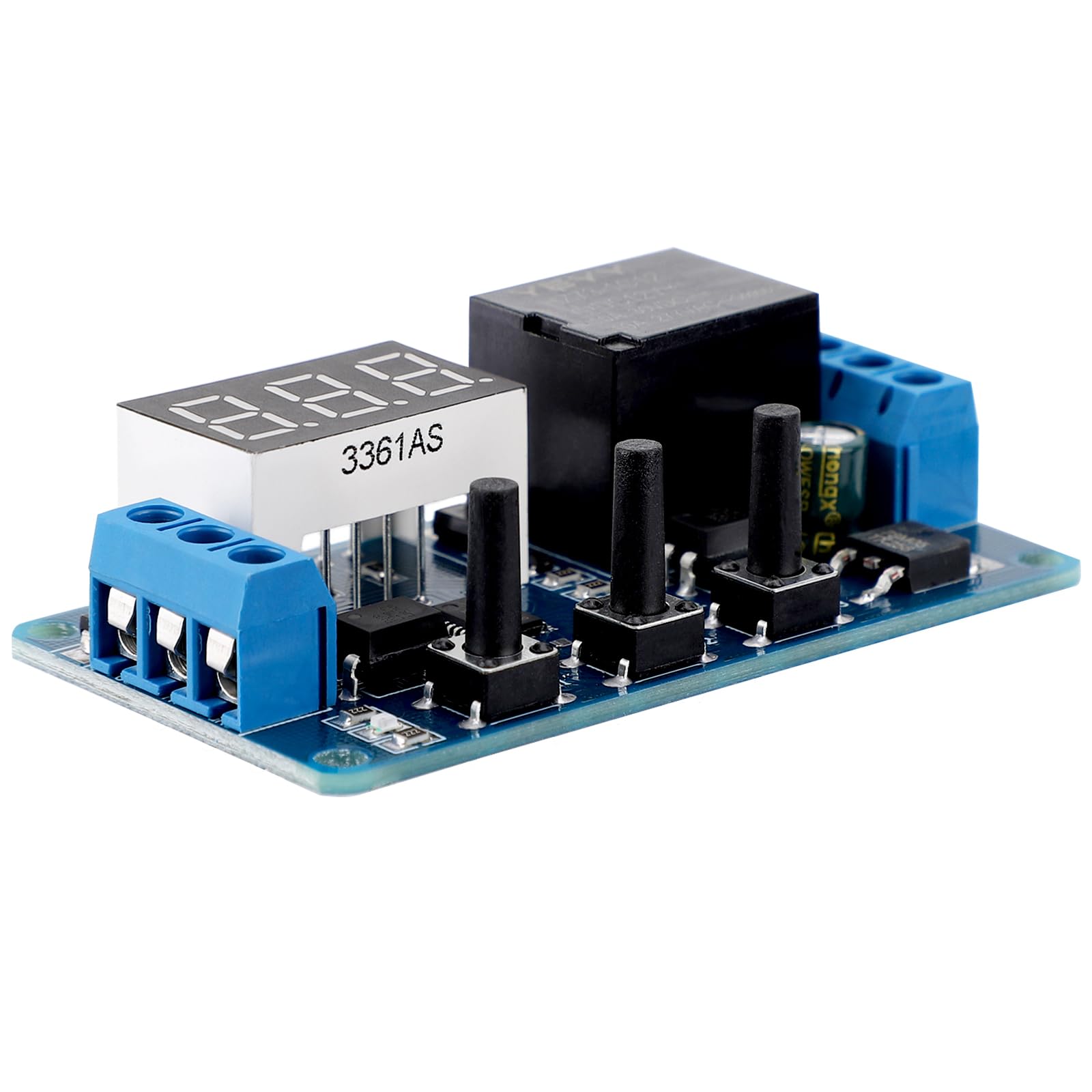 DROK 12V Digital Timer Relay Switch - 0.1s to 999min Adjustable Delay, 4-Mode On/Off Cycle, 50mA Capacity with LED Display for Automotive, Home Automation & Industrial Control Systems