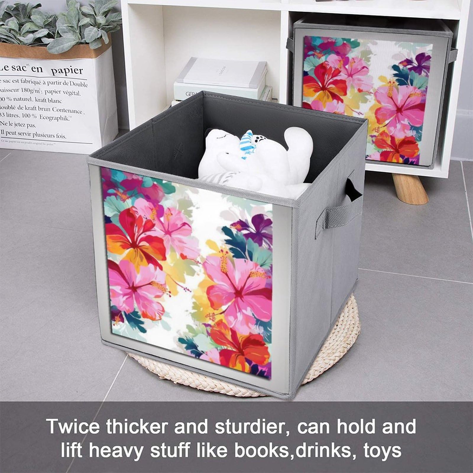 6-Pack Hawaiian Flower Print Collapsible Storage Bins with Handles - Large Closet Organizer Baskets for Clothing, Toys & Home Organization | Perfect for Bedroom, Nursery & Dorm Storage Solutions