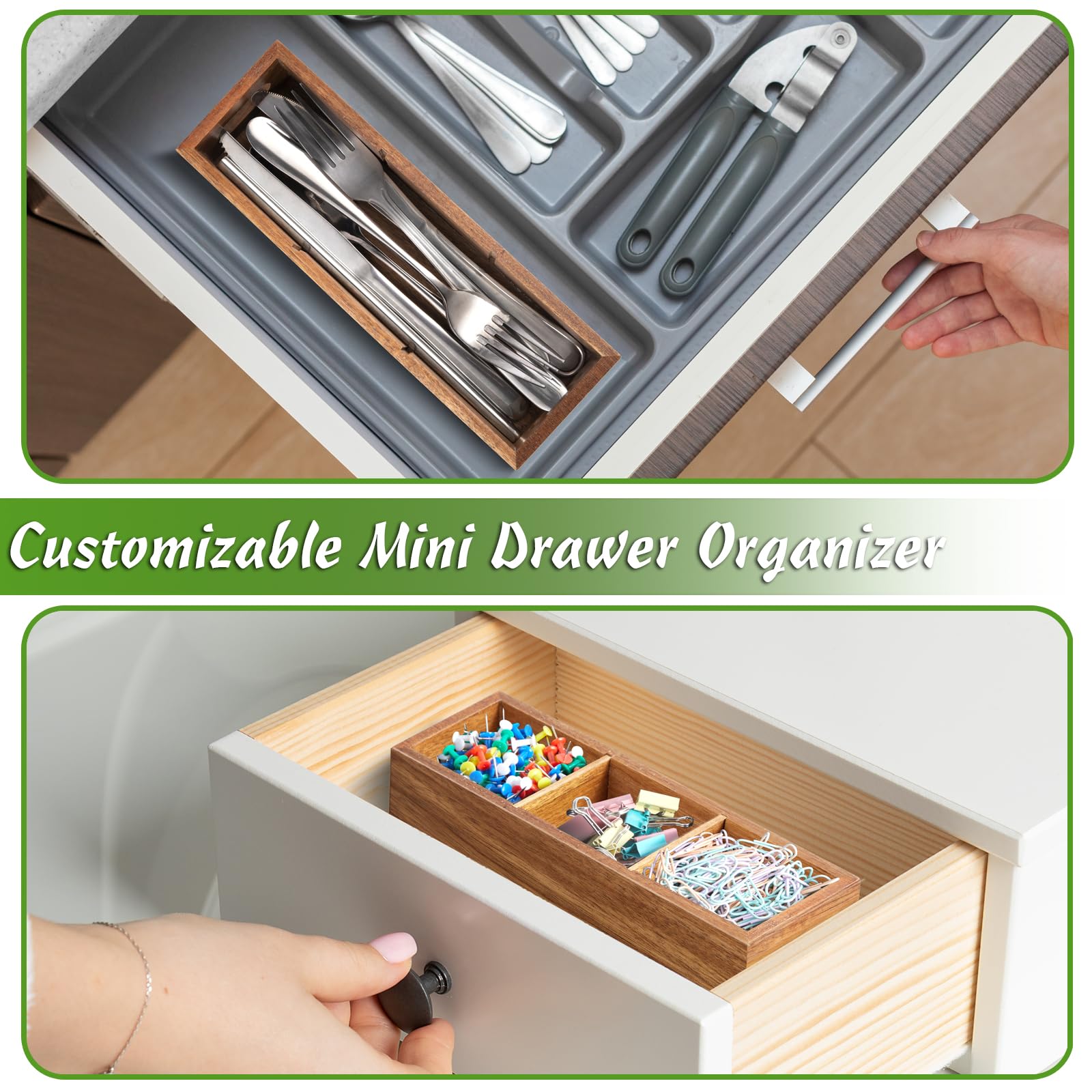 Acacia Tea Bag Holder - 3-Slot Wooden Organizer for Countertop Storage