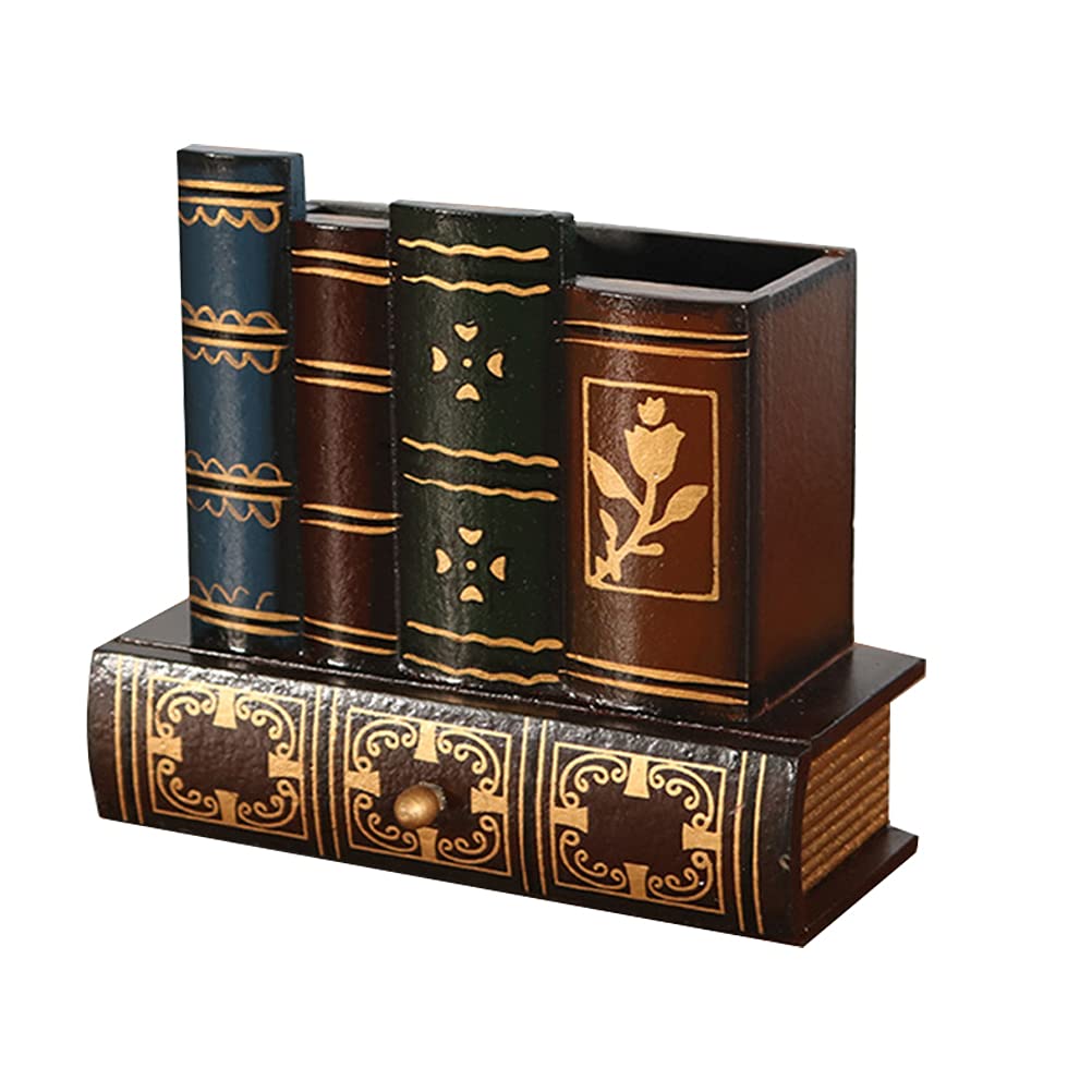 Vintage Wooden Book-Style Pen Holder - Retro Desktop Pencil Organizer & Remote Control Stand for Home, School, Office - Perfect Desk Accessory for Writers, Students & Professionals