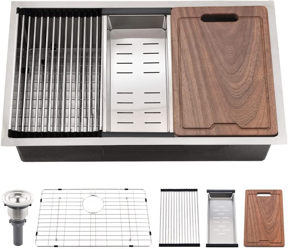 30x19 Inch Undermount Stainless Steel Kitchen Sink Workstation - 16 Gauge Commercial Grade Deep Single Bowl Sink with Cutting Board | Perfect for Restaurants, Food Prep & Busy Home Kitchens