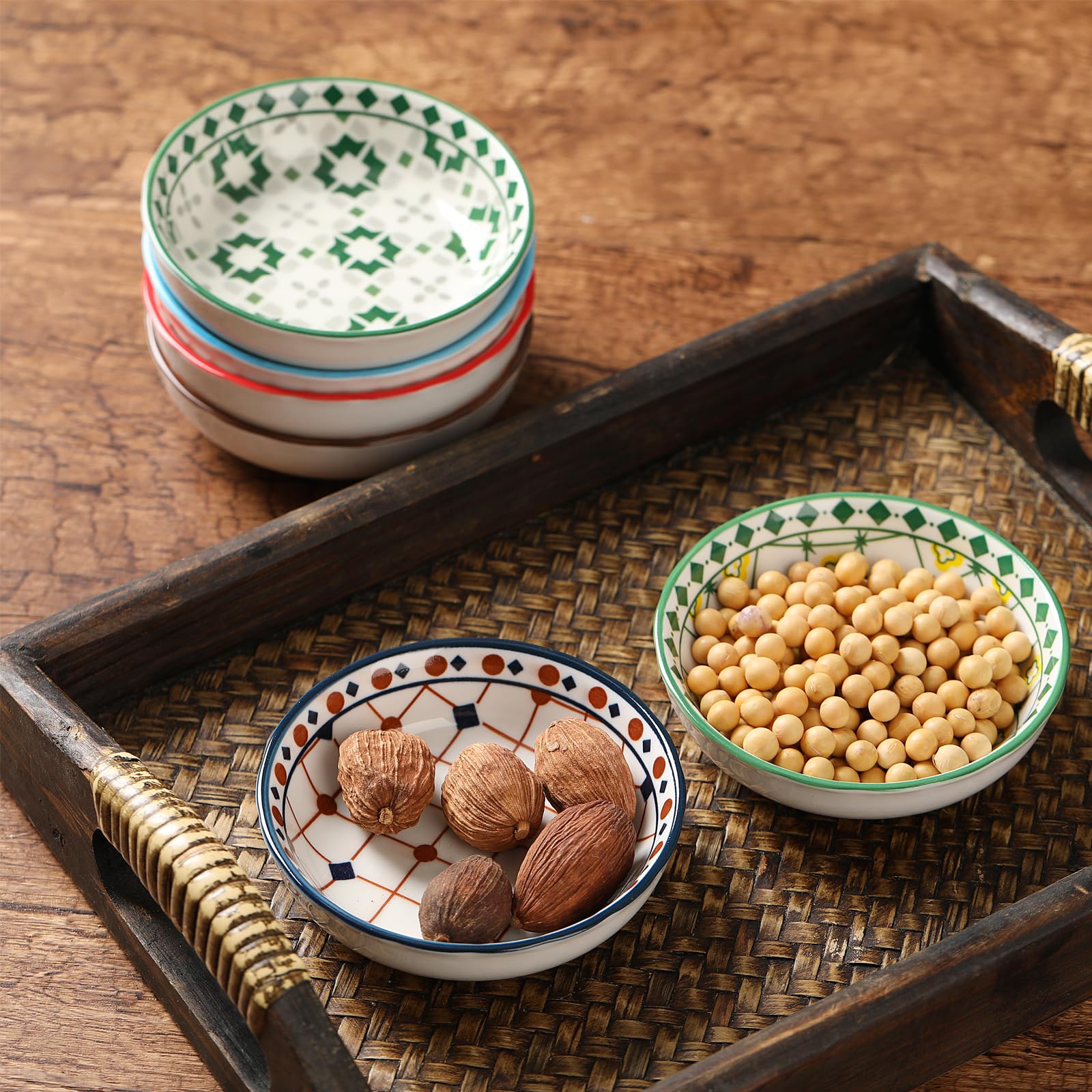 TuYines Porcelain Tapas Dishes Set - 6pcs 10cm Ceramic Snack Bowls for Sushi, Soy Sauce & Dips | Perfect for Appetizers, Party Serving & Small Bites