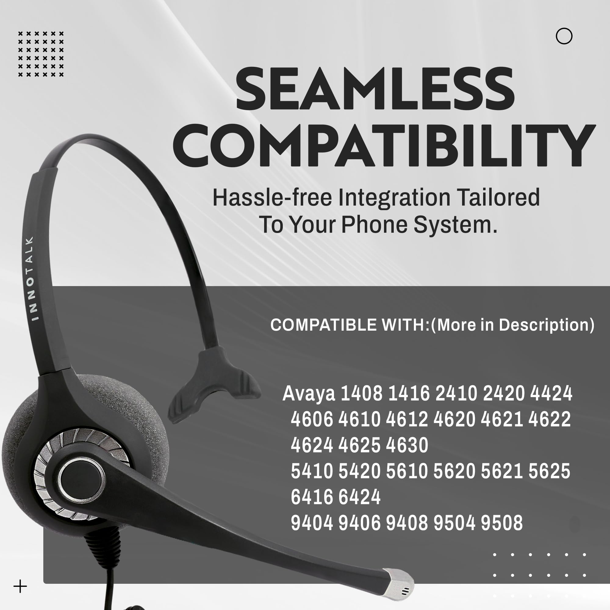 INNOTALK Monaural Desk Phone Headset with Noise Canceling - Compatible with Avaya 5620 5621 5625 6416 6424 QE4610 9404 9406 9408 9504 9508 - Includes QD Headset Adapter Cable - Perfect for Call Centers & Office Communication