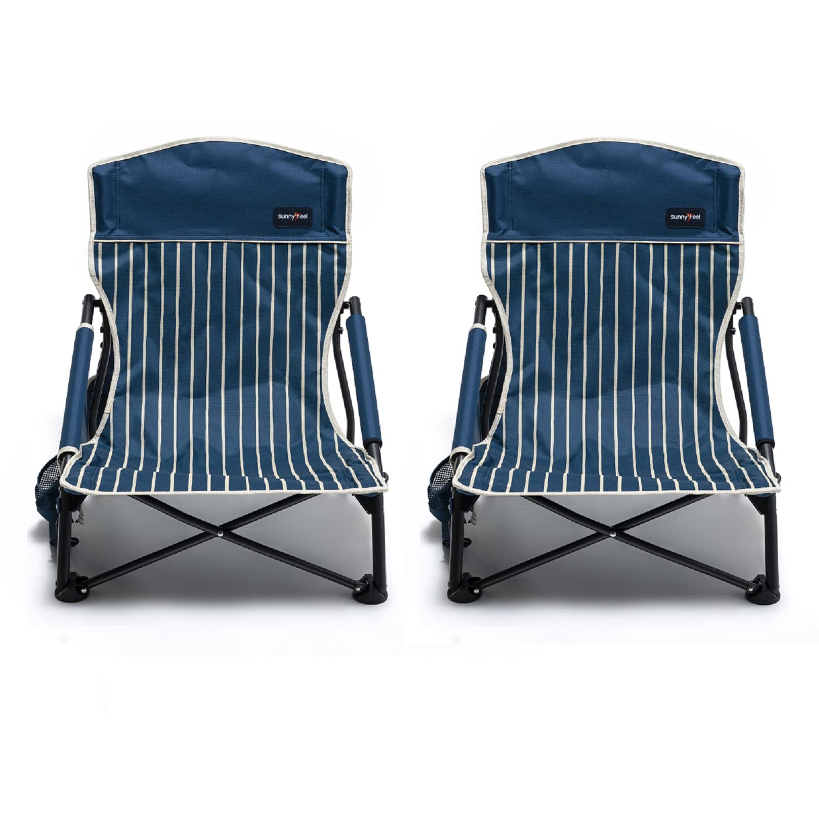 **SunnyFeel Low Beach Chair - Lightweight Portable Folding Camping Chairs with Mesh Back, Cup Holder & Storage Pocket - Perfect for Beach, Lawn, Outdoor, Travel, Picnic, Concert & Camping (2-Pack, Navy Blue)**