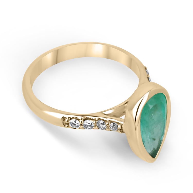 2.21tcw 14K Gold Pear Cut Emerald with Medium Green Diamond Accent Engagement Ring for Women - Perfect for Proposals, Anniversaries & Special Occasions