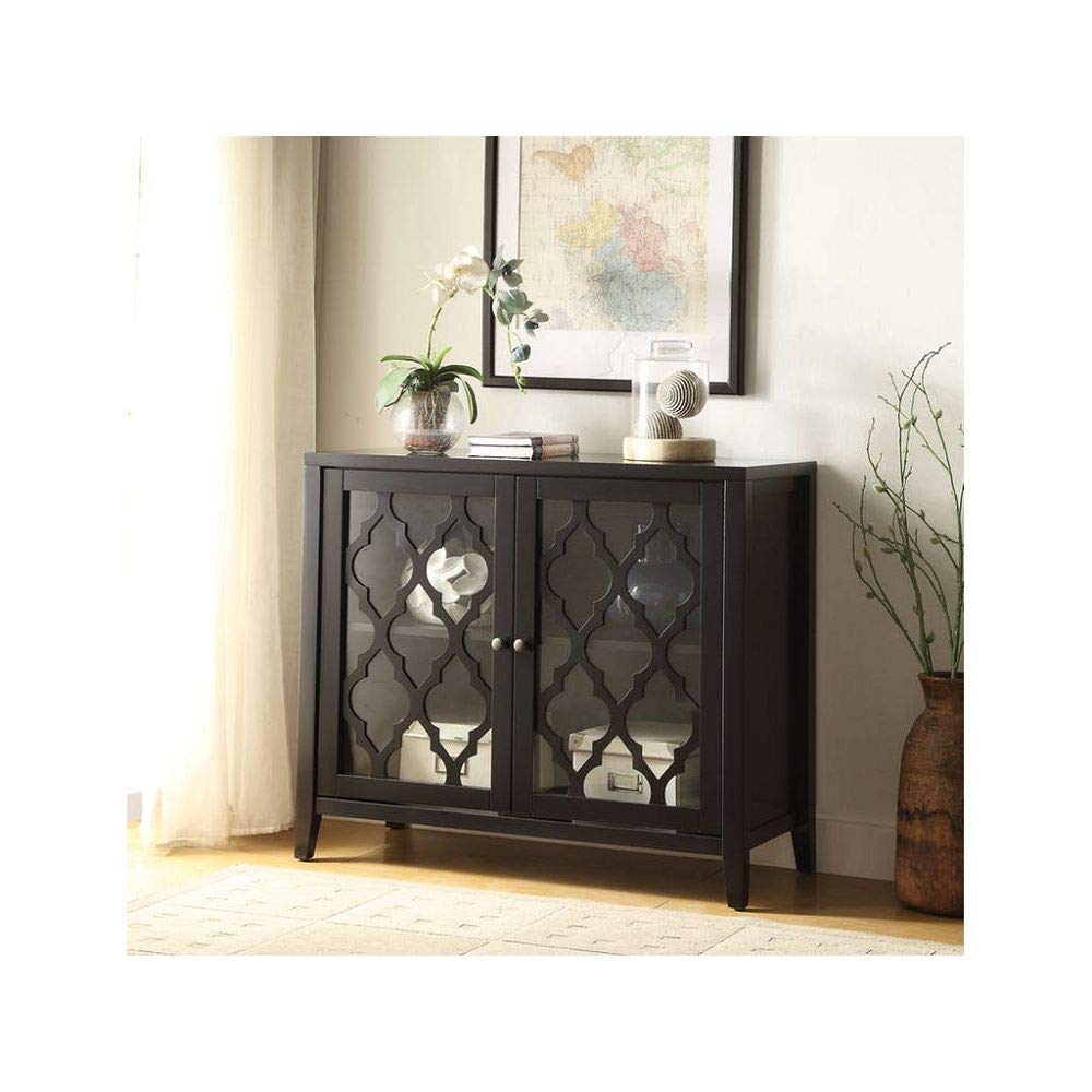 Modern Buffet Sideboard with 2 Glass Doors & 4 Wooden Tapered Legs - Rectangular Storage Cabinet for Living Room, Entryway, Kitchen, Hallway | Perfect for Dining Room Storage, Displaying China, or as a Stylish Console Table