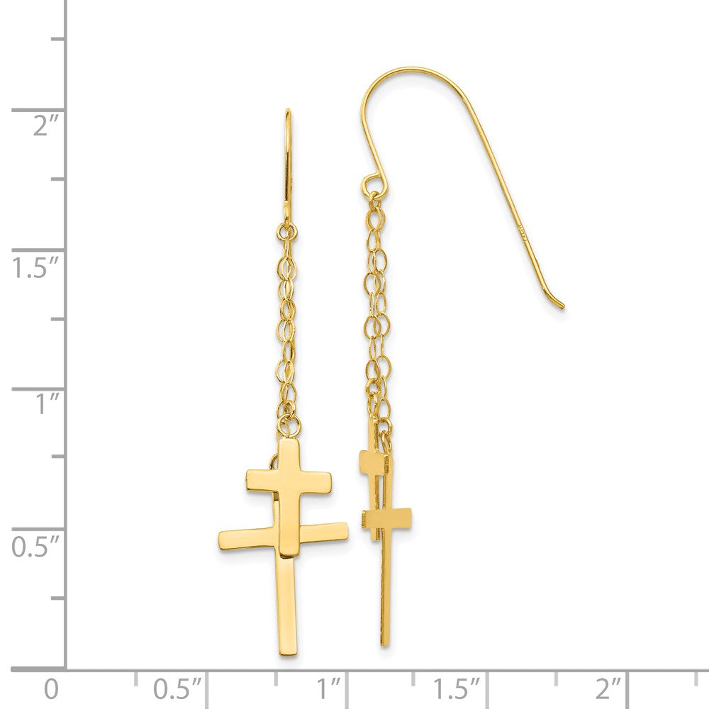 Gold Cross Dangle Earrings for Women - 14K Gold Plated Shepherd Hook H1089 - Perfect for Church, Weddings & Everyday Wear