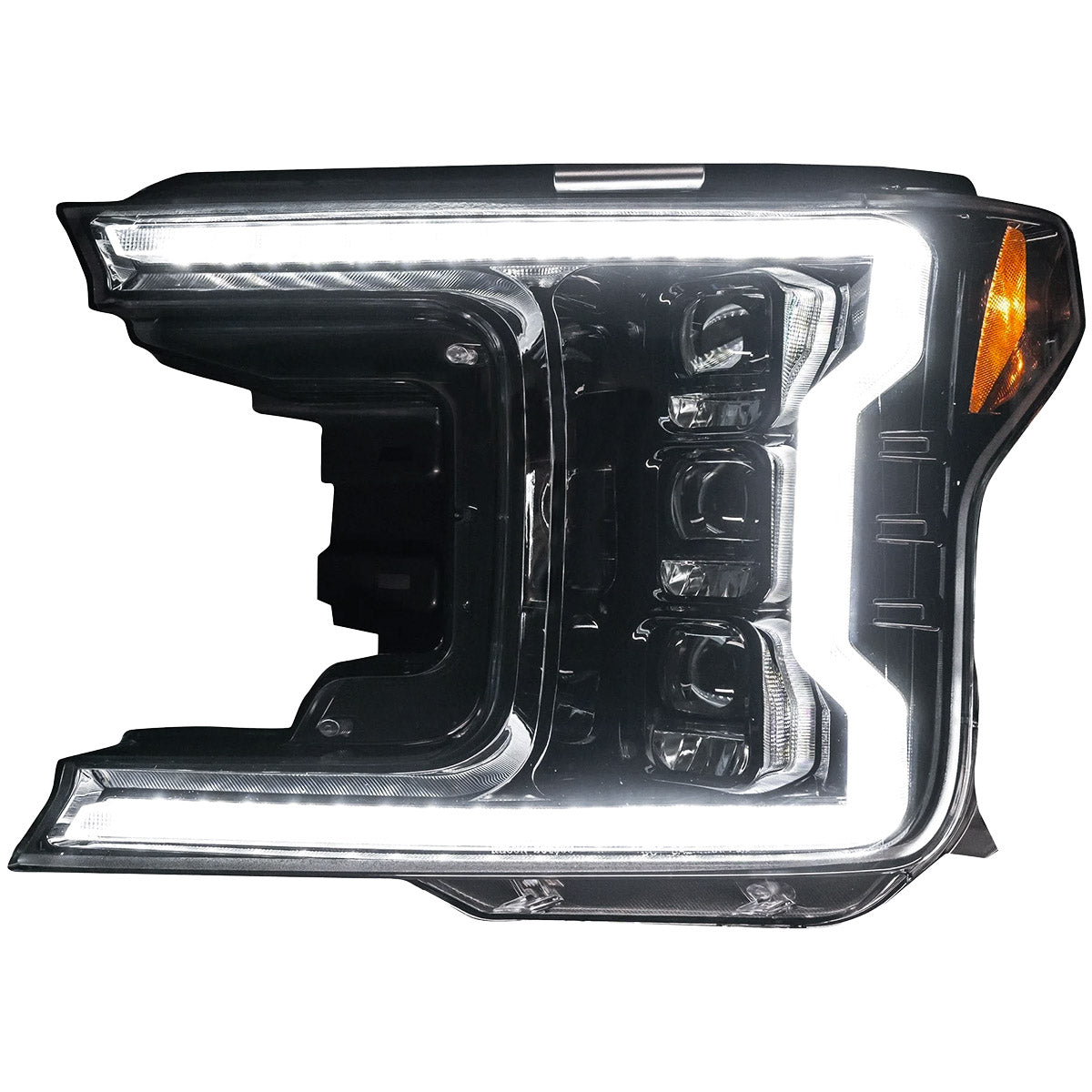 Ford F150 2018-2020 LED Projector Headlights with OLED DRL & Scanning Turn Signals - Smoked/Clear Lens Replacement for Factory Halogen Headlights | Off-Road & Night Driving Upgrade