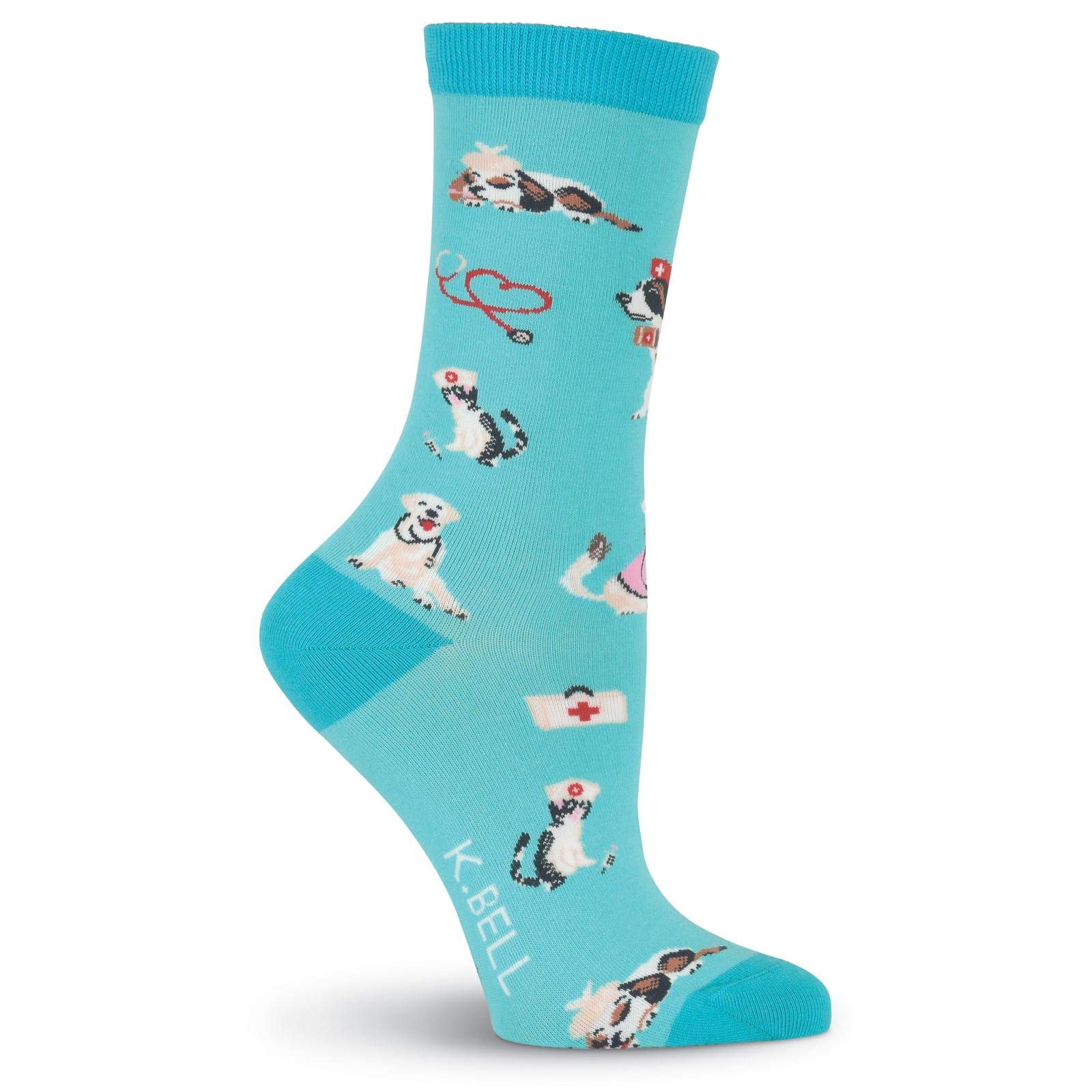 Women's Veterinarian Crew Socks - Comfortable Blue Animal Print Socks for Nurses, Vets & Pet Lovers (Sizes 4-10) | Perfect for Work, Gifts & Everyday Wear
