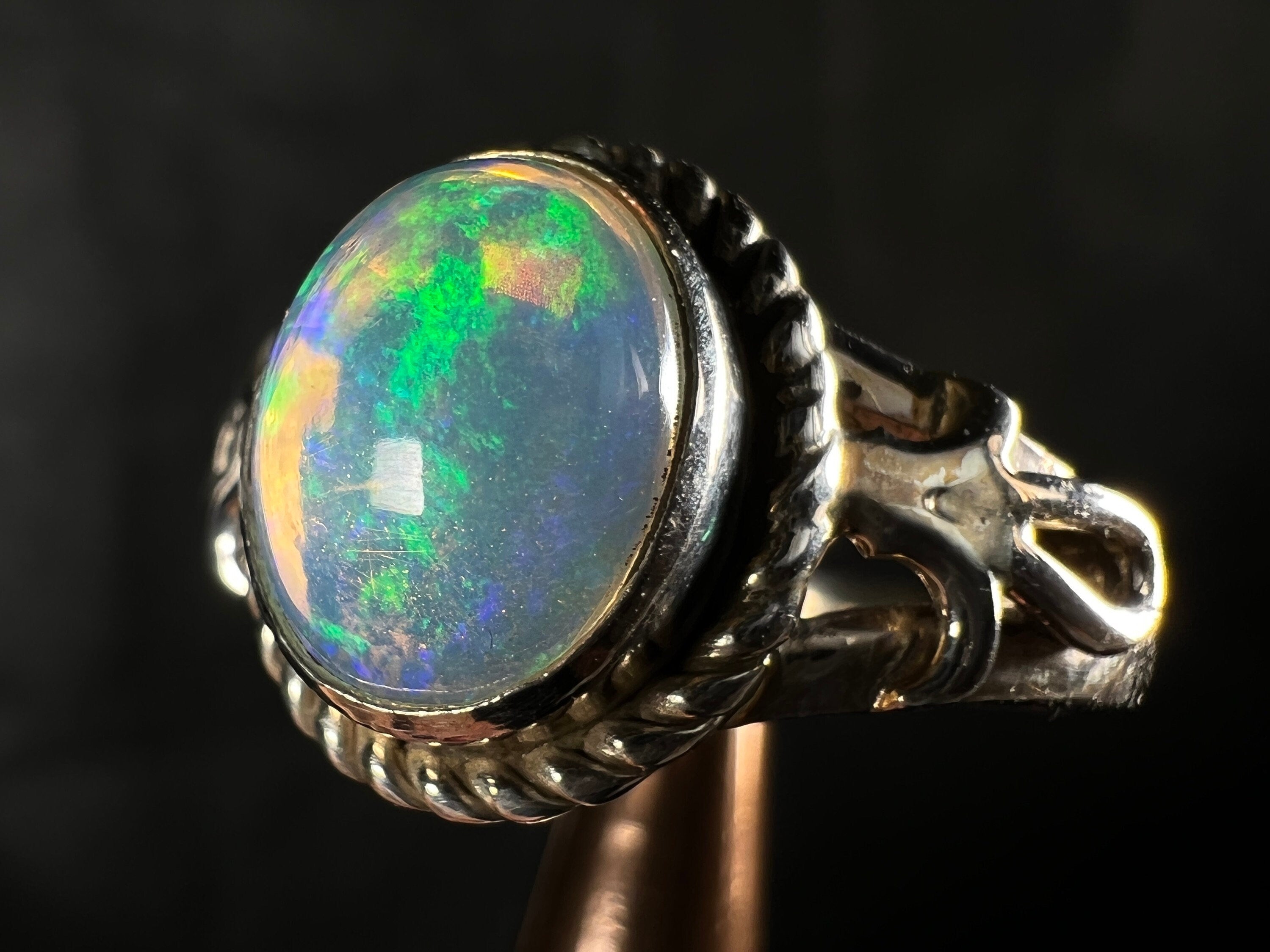 Ethiopian Welo Opal Ring for Women – Sterling Silver Size 9.5 | Bridal Jewelry, Engagement Gift, Anniversary Present | Elegant Handmade Gemstone Ring for Weddings & Special Occasions