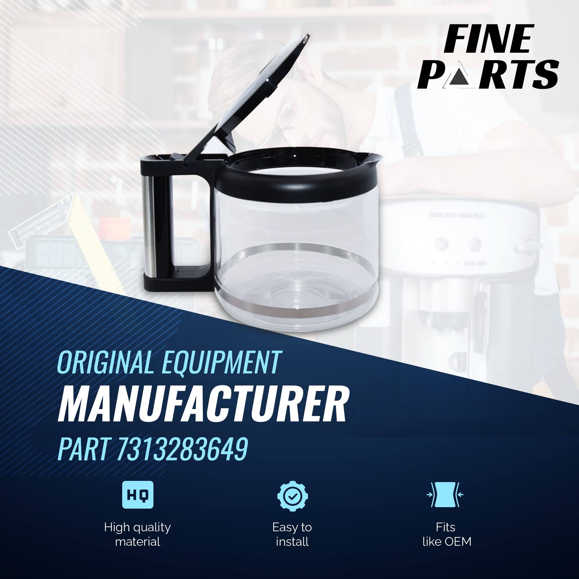 FineParts Replacement Glass Coffee Carafe for DeLonghi Espresso Maker - Model 7313283649 / AS00000675 - 10-Cup Capacity - Perfect for Home & Office Coffee Brewing