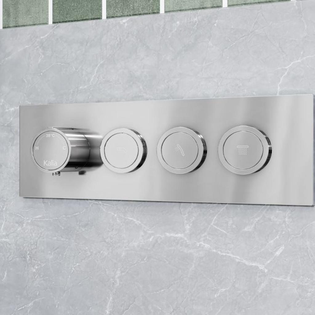 3-Way Thermostatic Shower Valve Trim with Push Button Control - Chrome Plated (Model 106834-110 Kalia) for Bathroom Remodel & Luxury Spa Experience
