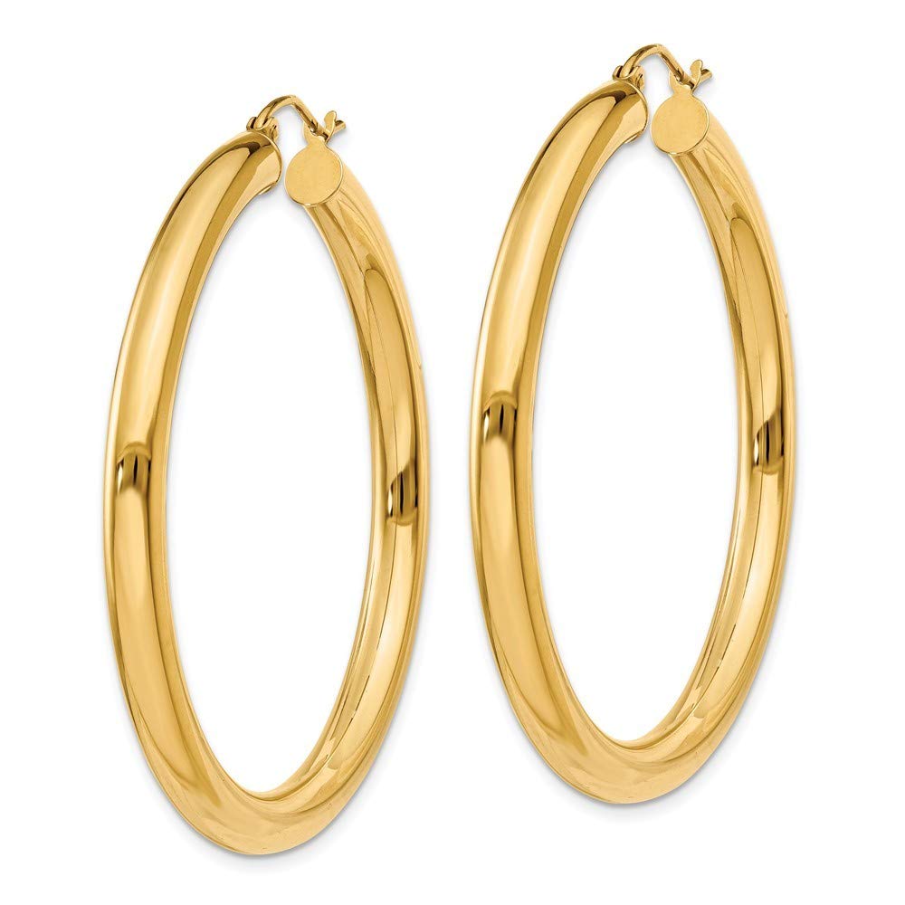 10K Yellow Gold Polished 4mm x 45mm Tube Hoop Earrings for Women - Classic Dainty Everyday Jewelry Gift for Birthday, Anniversary & Special Occasions