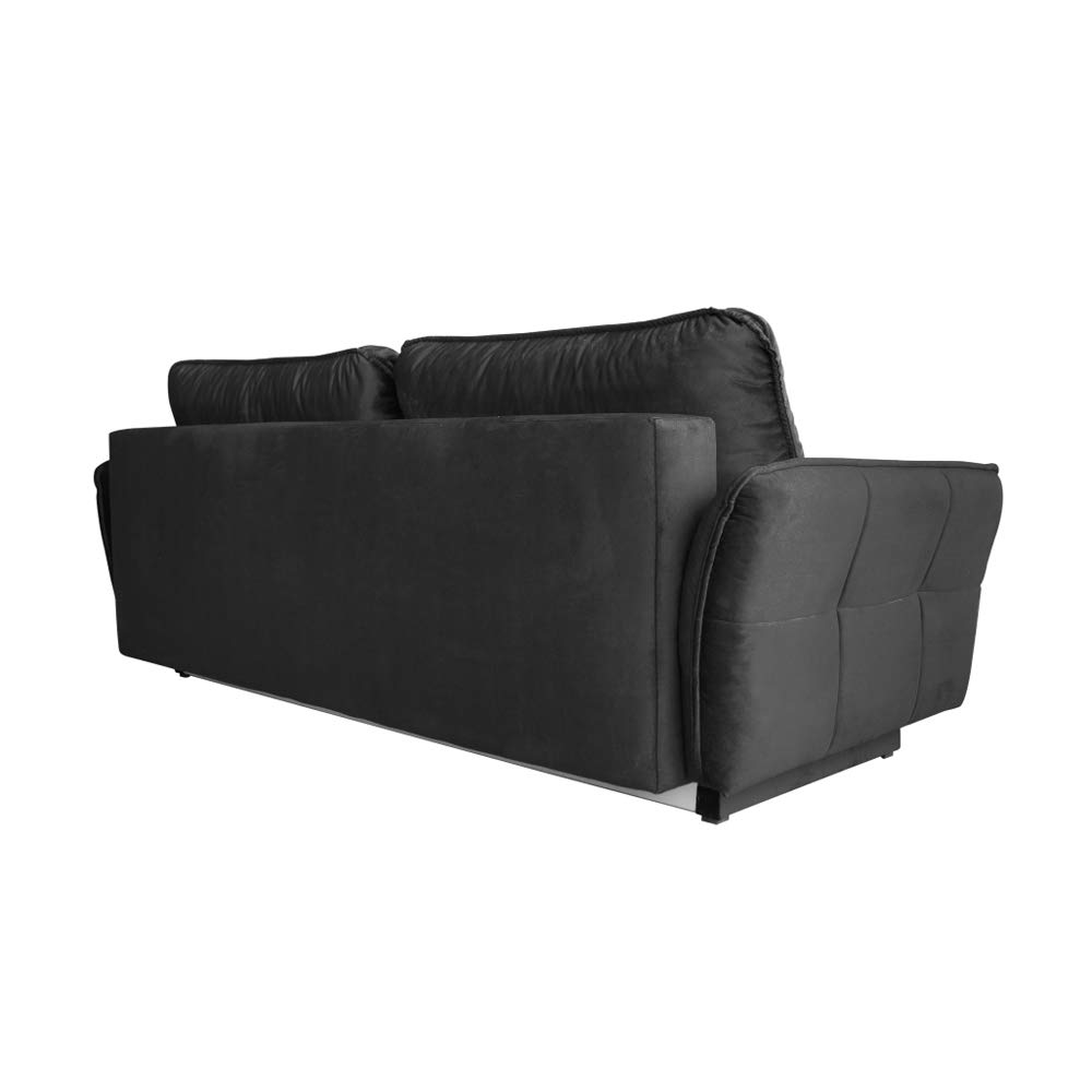 Largo Queen Size Sleeper Sofa with Storage - Convertible Sofa Bed with Spacious Under-Seat Storage - Modern Comfortable Living Room Furniture for Small Spaces - Black - Perfect for Guest Rooms, Apartments & Home Offices