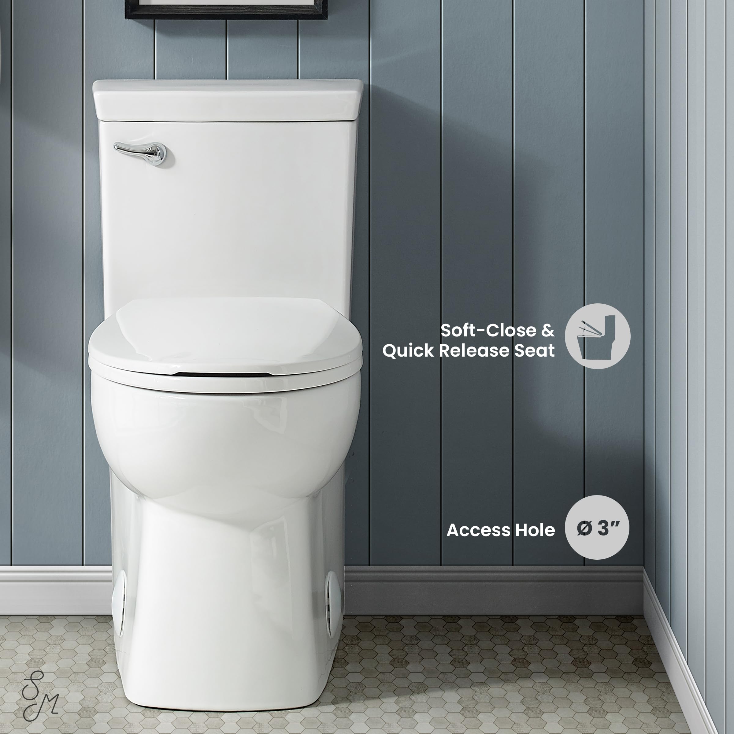 Swiss Madison SM-1T116 Classe One Piece Toilet - 1.28 GPF Water Efficient, Front Flush Handle, Glossy White - Perfect for Modern Bathrooms & Small Spaces