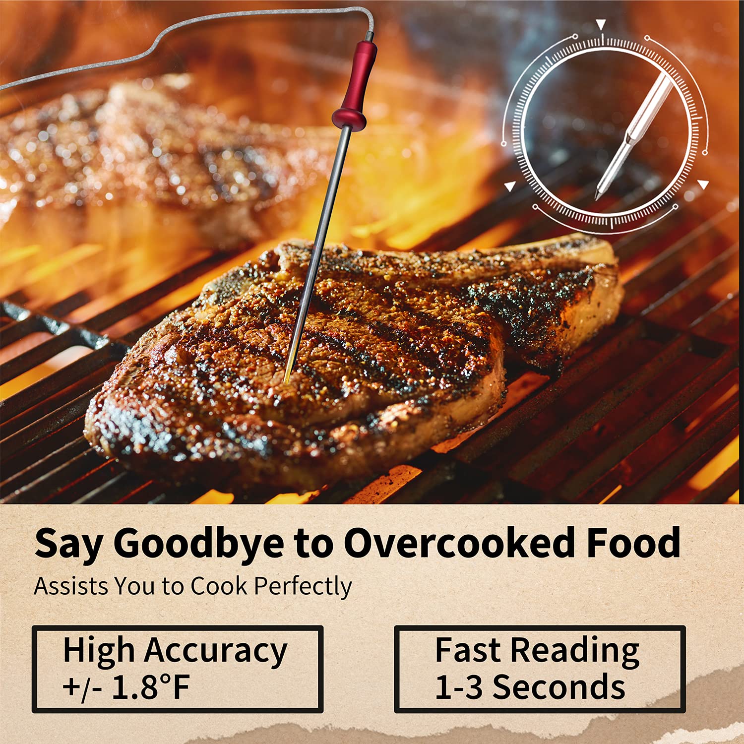 YIOU Wireless Meat Thermometer for Grilling, Smoking & BBQ - Digital Cooking Thermometer with 4 Probes, 500FT Long Range, Fast & Accurate Food Thermometer for Oven, Grill, Smoker - Perfect for Steak, Turkey, Chicken & Home Cooking