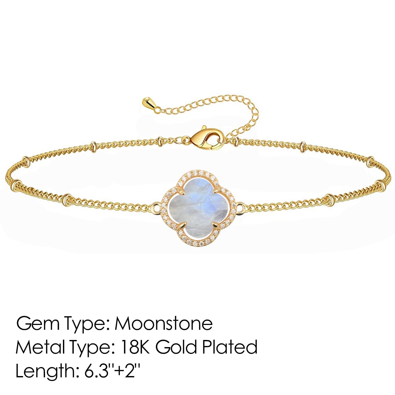18K Gold Plated Lucky Clover Crystal Adjustable Bracelet for Women - Elegant Adjustable Fashion Jewelry, Birthday Gift for Her - Perfect for Everyday Wear, Special Occasions & Gift Giving