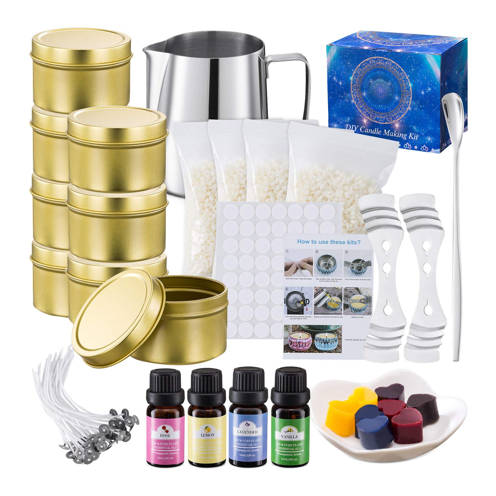 DIY Candle Making Kit with 40ml Jars, Beeswax, Wicks & Candle Spoon - Multicolor Home Decor for Pillar Candles, Gifts & Relaxation (One Size)