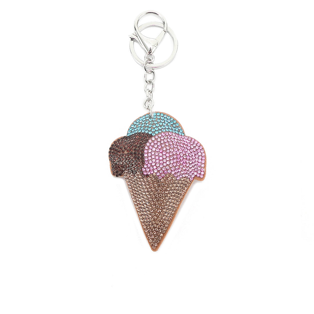 Crystal Ice Cream Bag Charm - Pink Cute Keychain for Handbags, Backpacks & Purses | Kawaii Accessory for Girls & Women