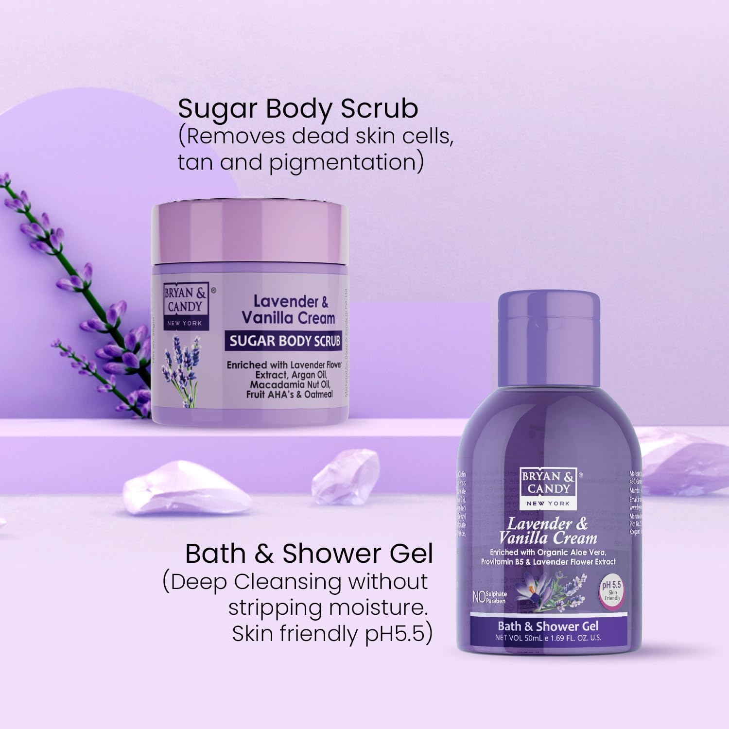 Lavender Bath Tub Gift Set for Men & Women - Complete Home Spa Kit with Shower Gel, Body Lotion, Sugar Scrub, Fragrance Mist, Body Butter & Scented Candle | Relaxing Self-Care & Romantic Gift Idea