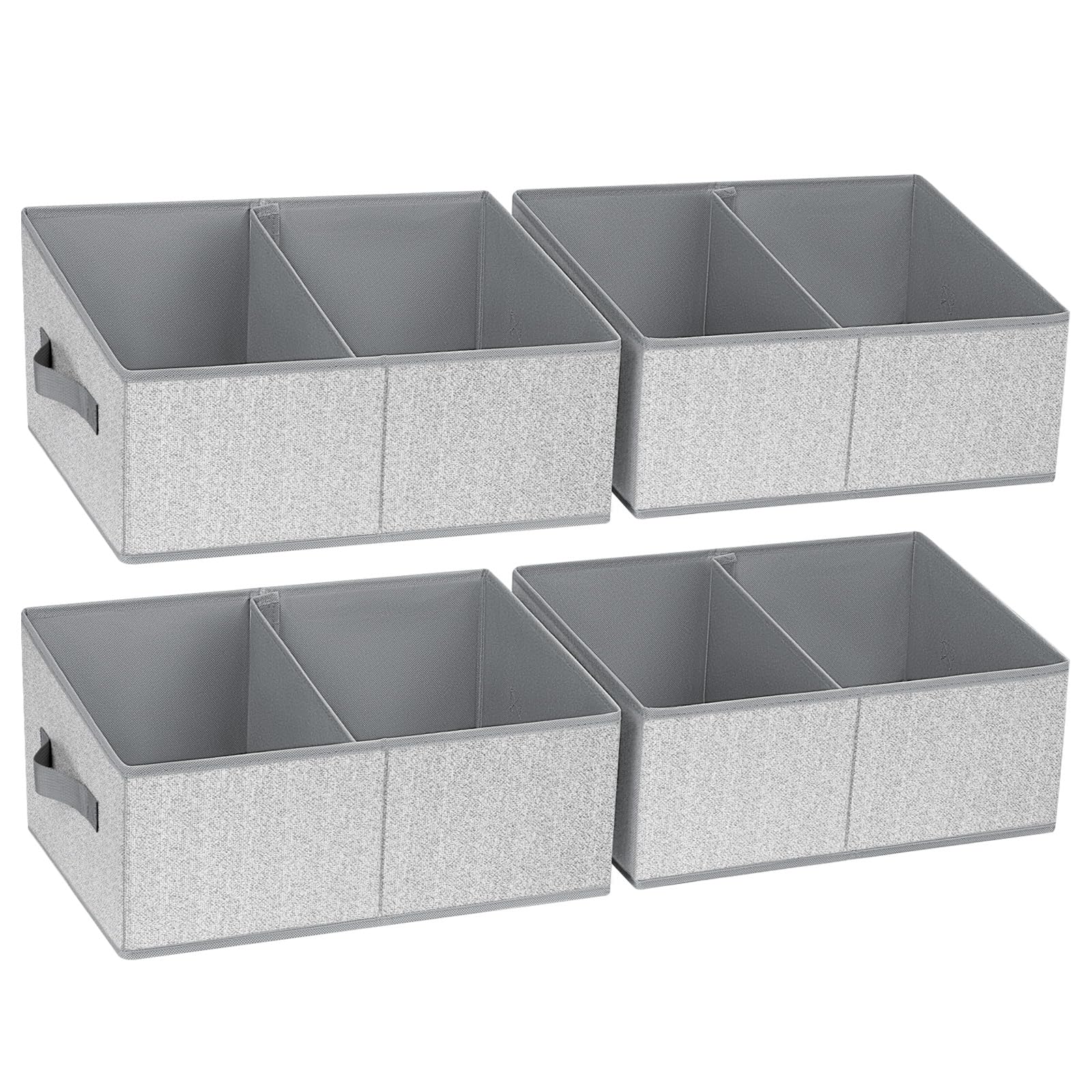 DIMJ Foldable Trapezoid Storage Bins - 4 Pack Closet Organizers with Handles & Dividers | Space-Saving Clothes, Toy & Home Organization Baskets for Bedroom, Living Room & Shelves | Perfect for Kids Room, Nursery & Closet Storage Solutions
