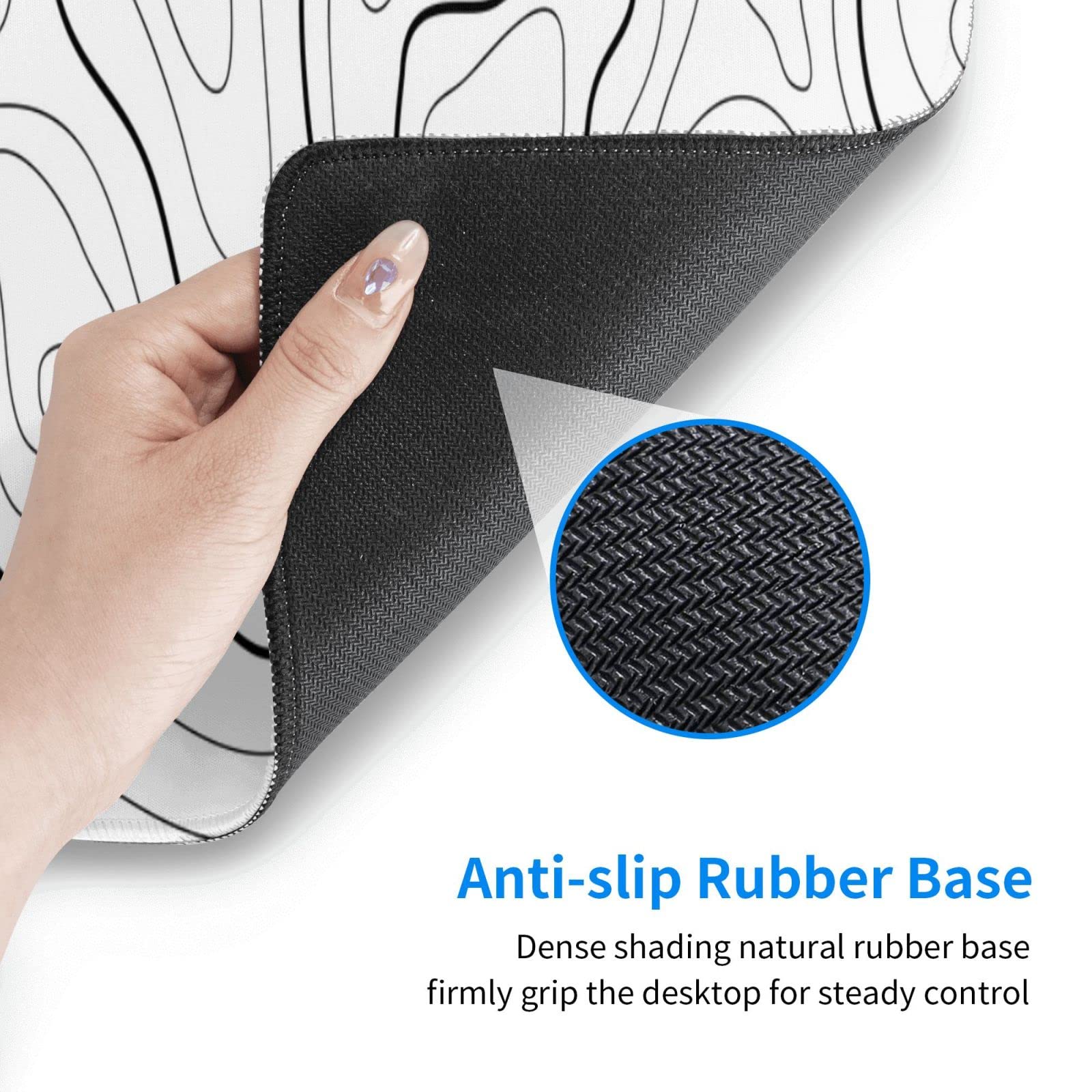 Extended XL Gaming Mouse Pad - Large Topographic Desk Mat for PC & Laptop - Waterproof Non-Slip Surface - White & Black Design - Perfect for Office Work, Gaming & Home Decor